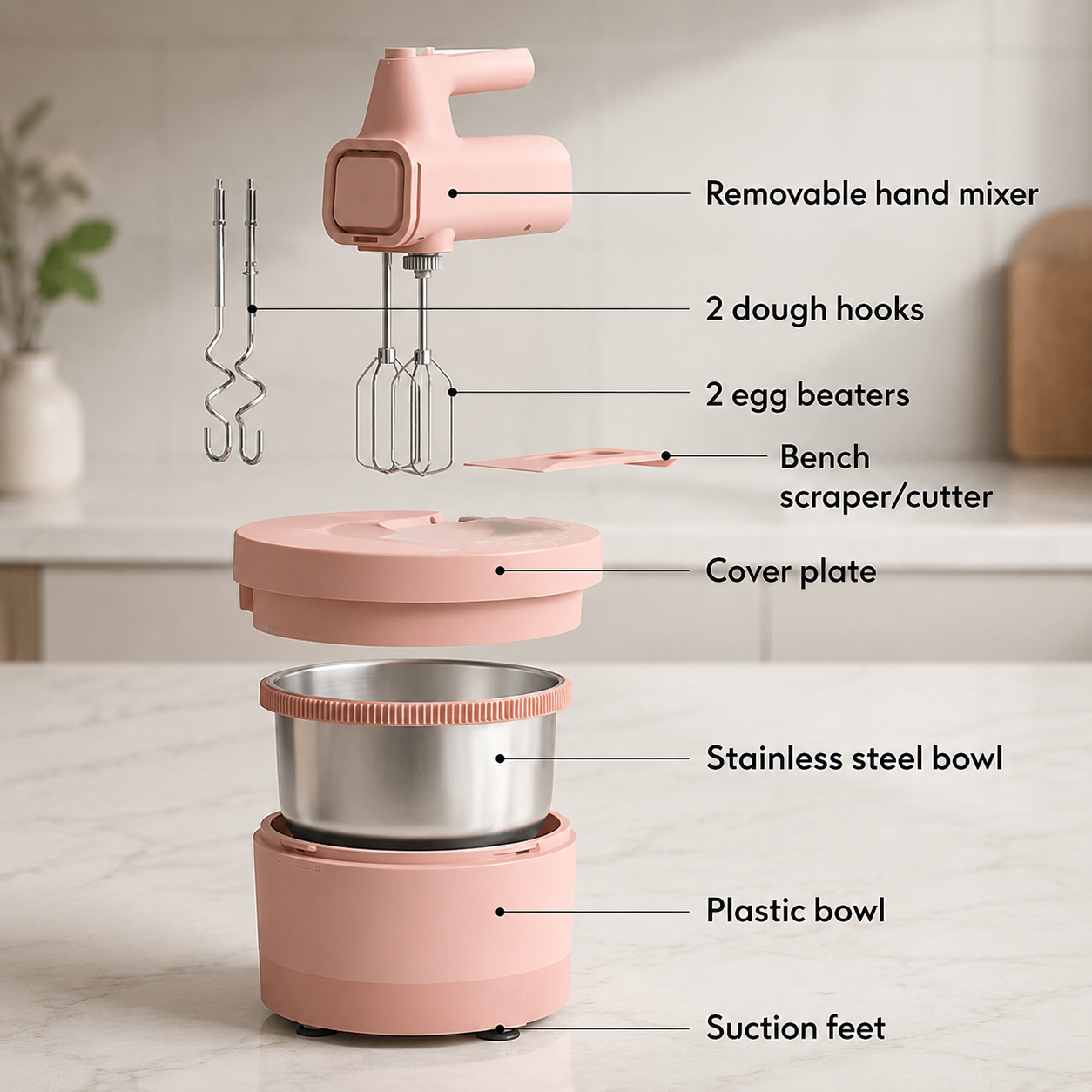 2-In-1 Electric Mixer With Bowl – Compact Kitchen Helper For Baking & Mixing