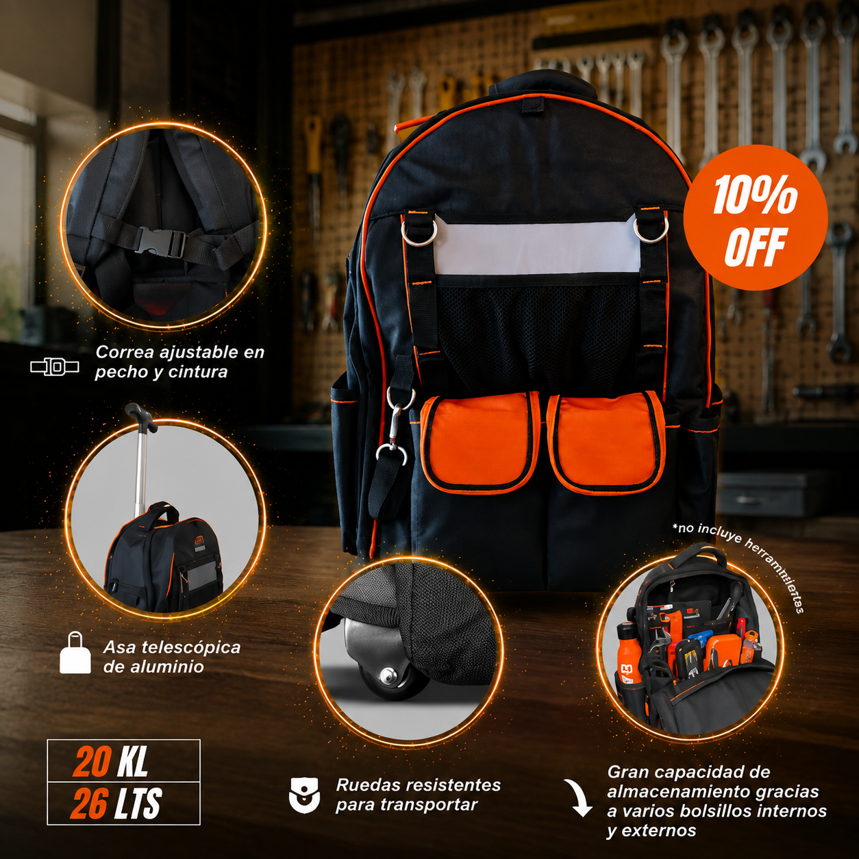 Rolling Tool Backpack – 26L Portable Professional Tool Bag With Wheels