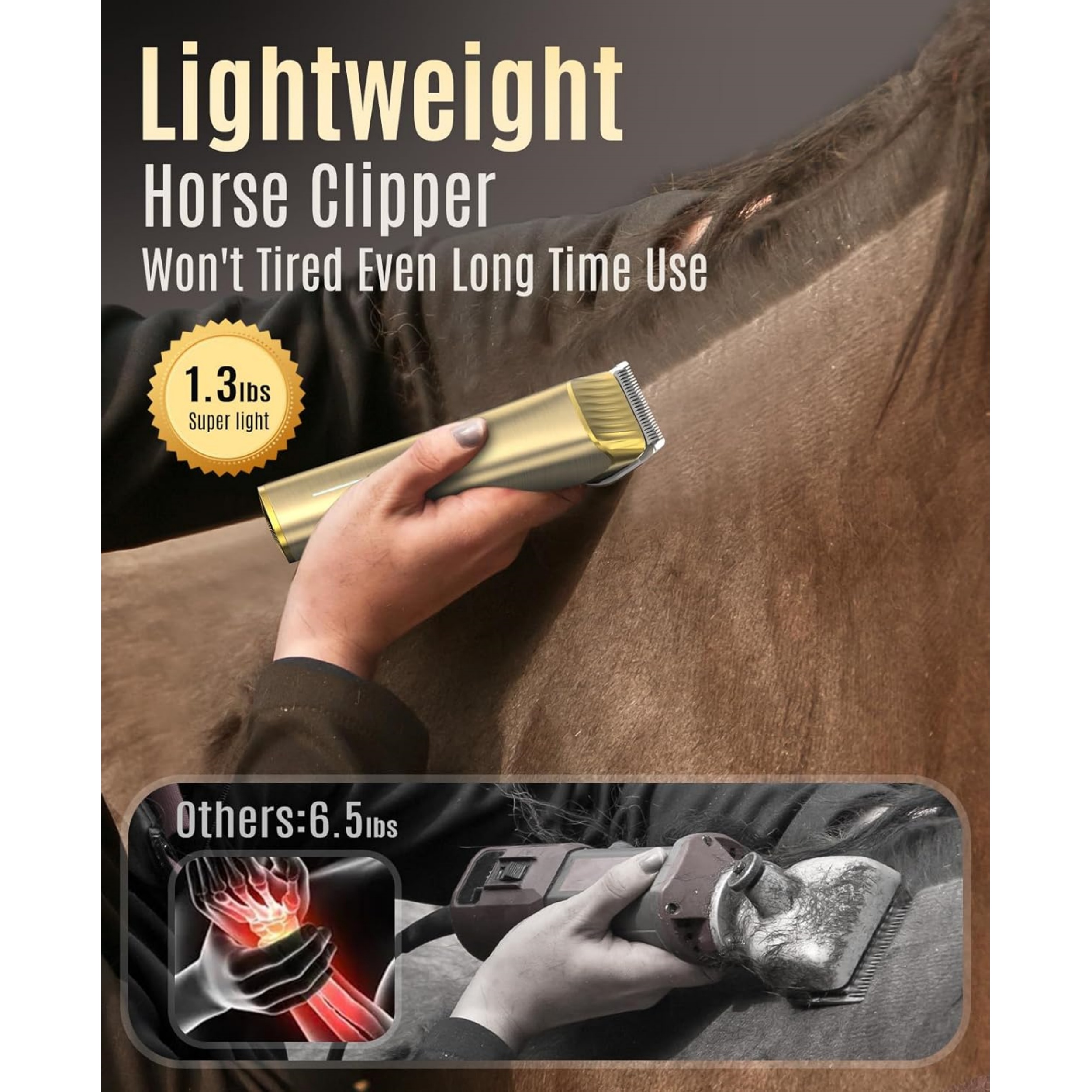 Cordless Horse Clippers – Low Noise, 2‑Speed for Thick & Matted Coats 