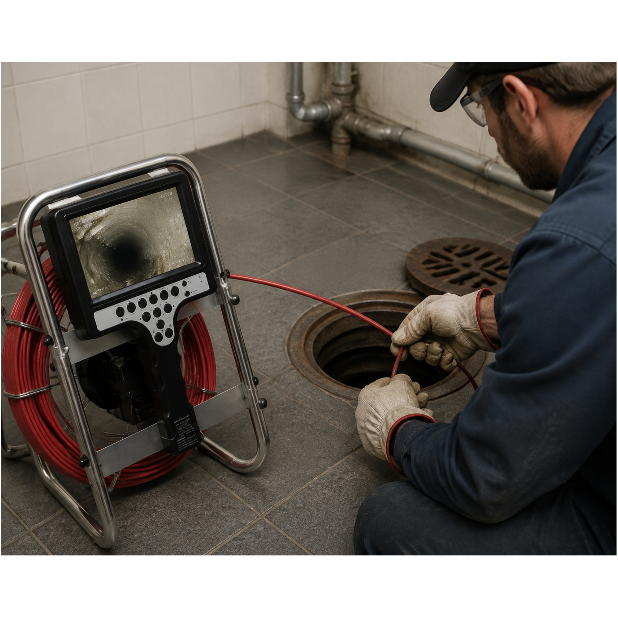 Sewer Drain Inspection Video Camera with Self-Leveling Transmitter 23mm and 512hz 7" Screen
