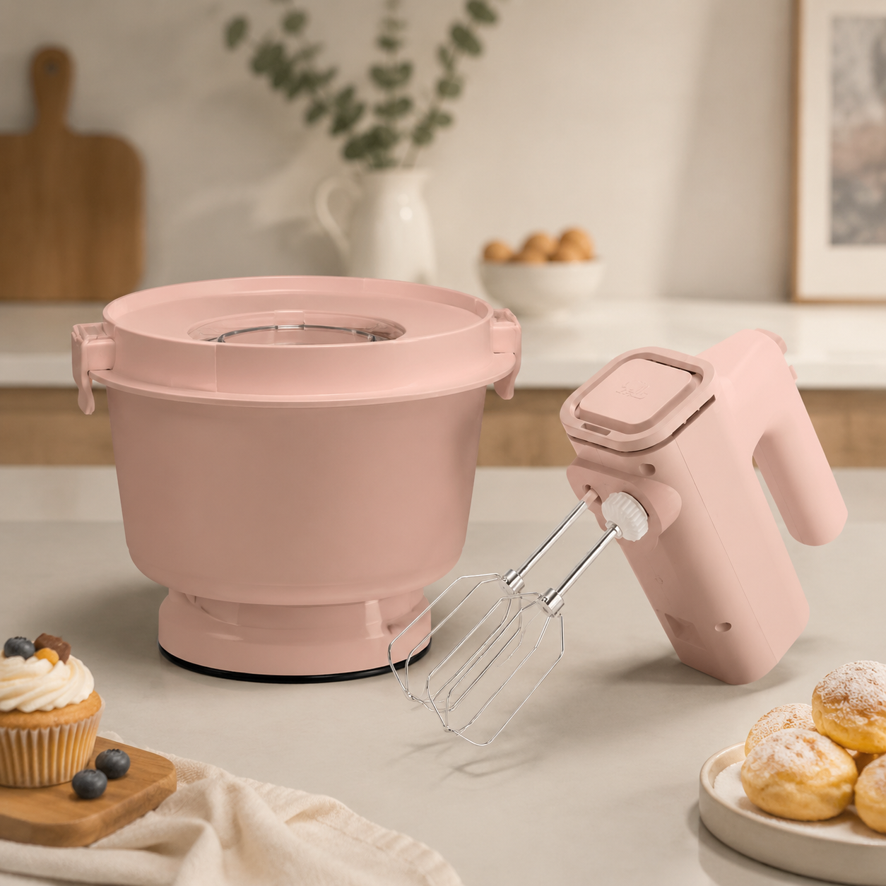 2-In-1 Electric Mixer With Bowl – Compact Kitchen Helper For Baking & Mixing