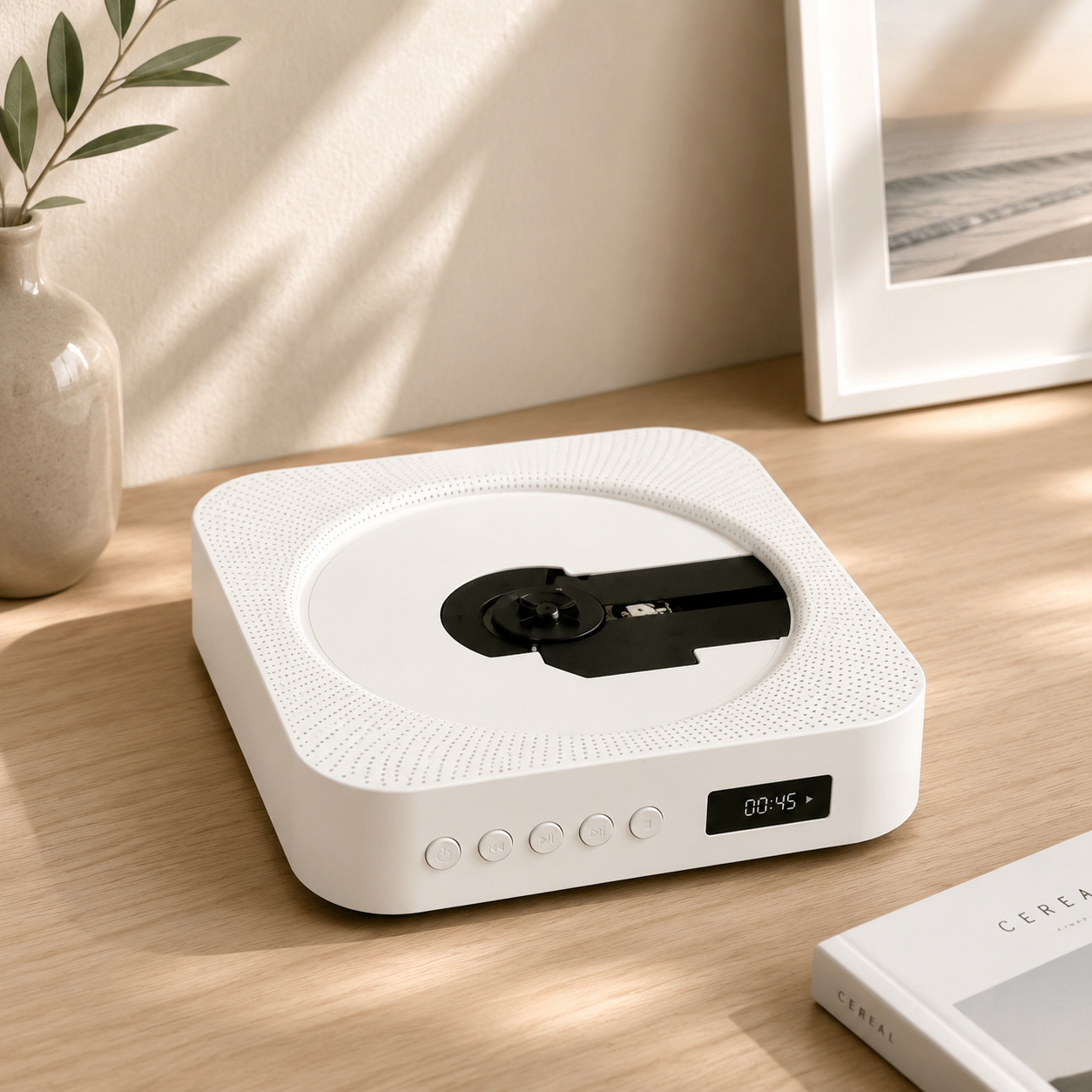 Wall Mounted CD Player – Minimalist Audio System With FM Radio & Wireless Control