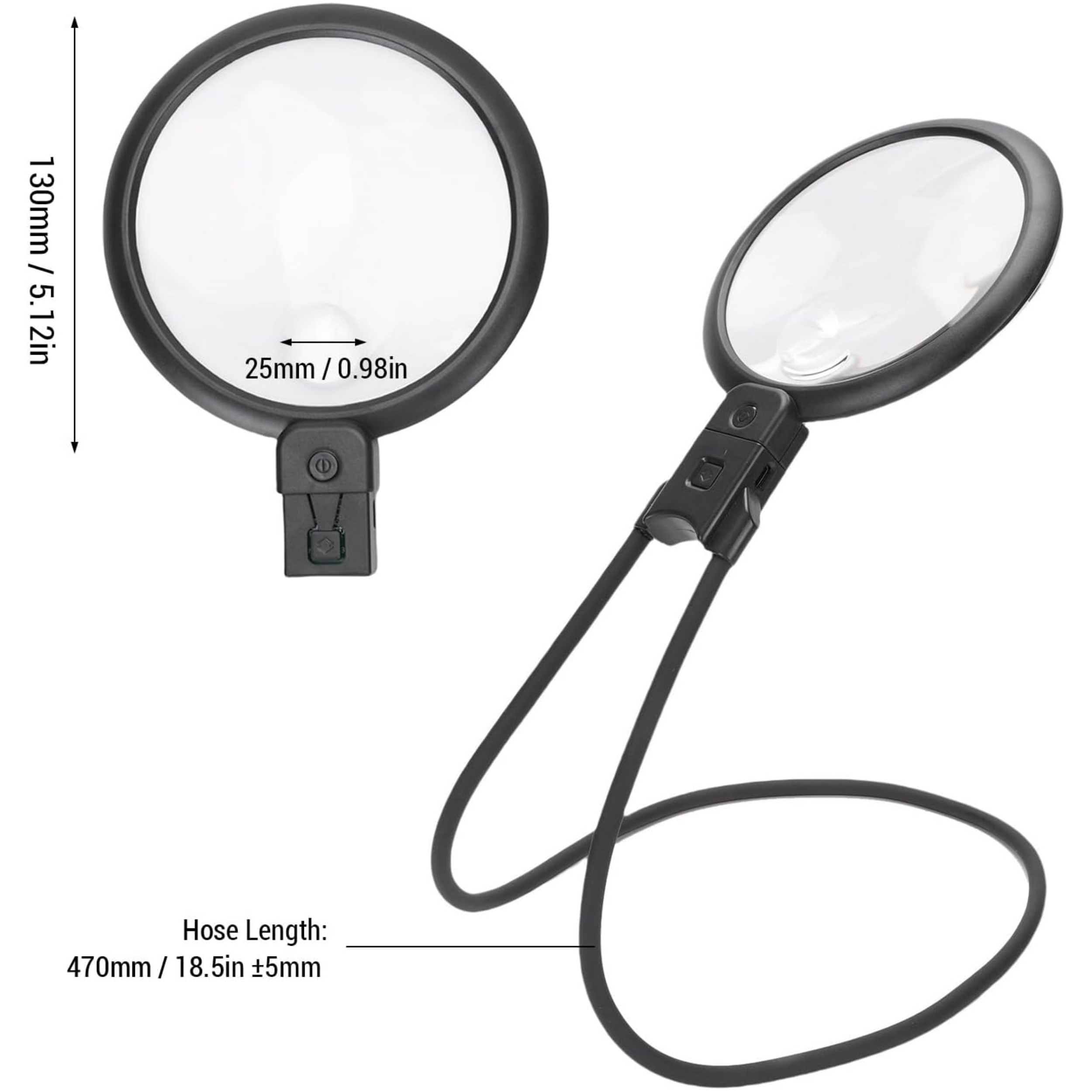 5X & 15X Hands‑Free Magnifying Glass – Rechargeable, Gooseneck, 36 LEDs