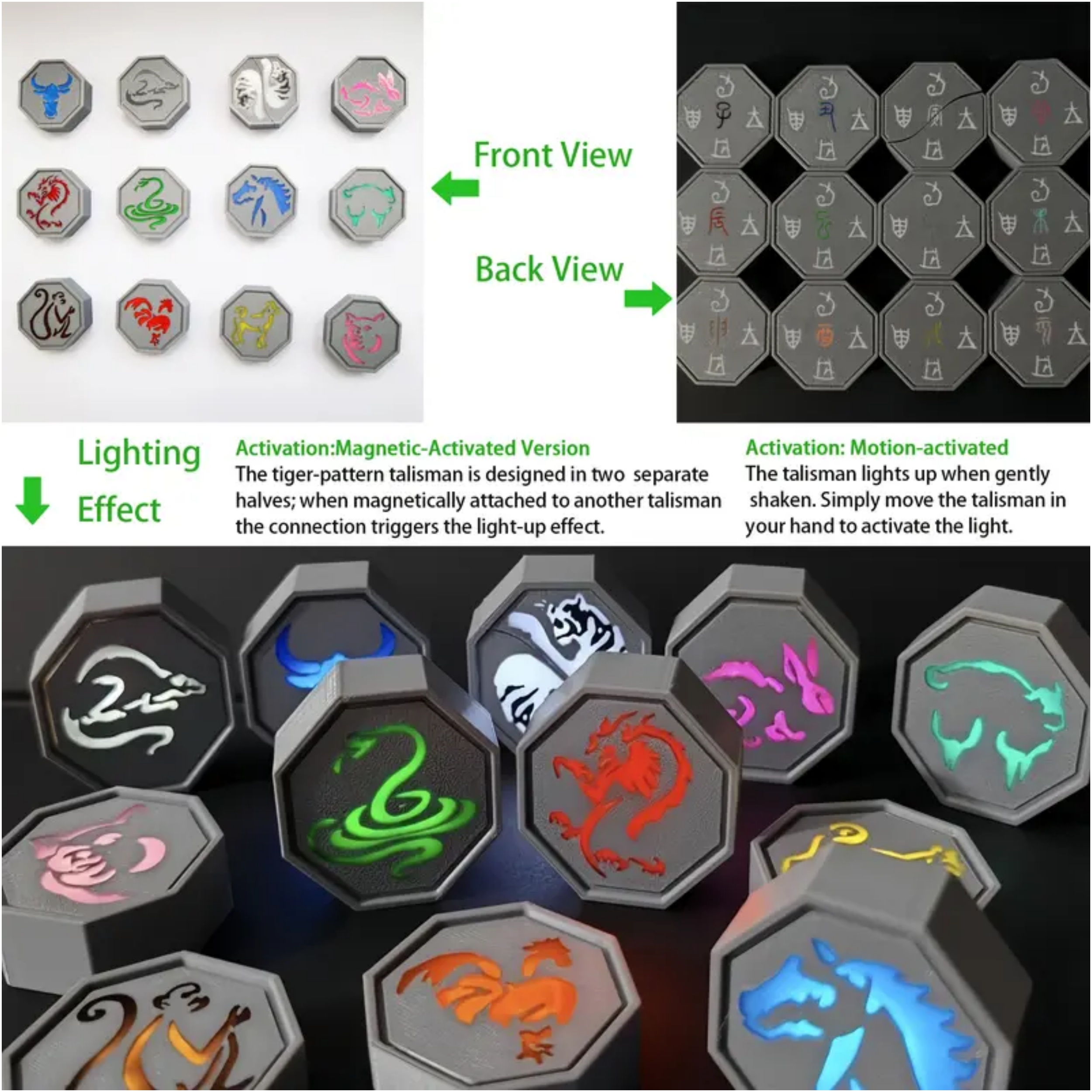 Complete 12-Piece Talisman Set – Removable, Glow Effect, PETG Material