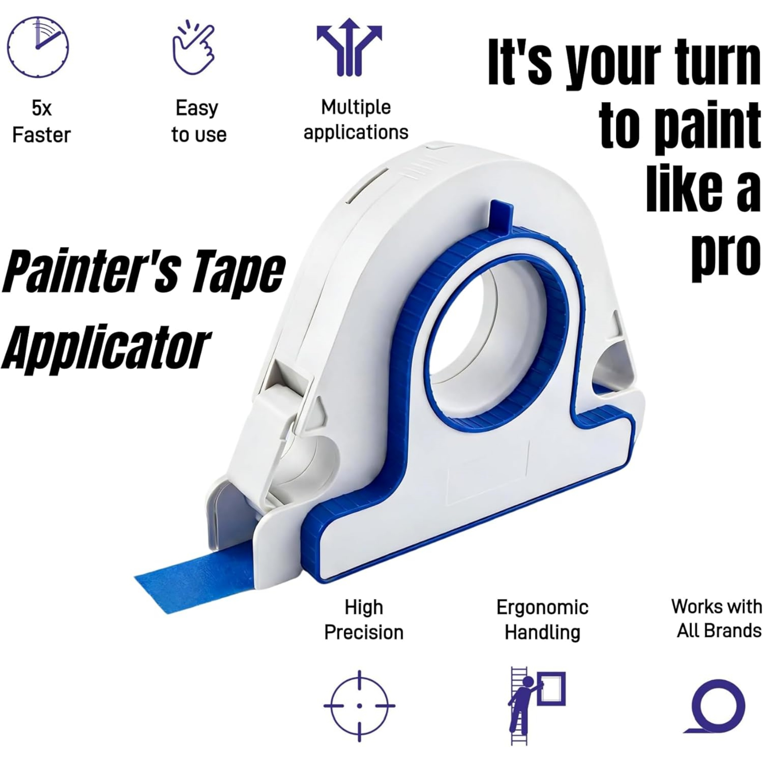 Painters Tape Applicator – One‑Hand Operation, Built‑in Scraper, 5x Faster
