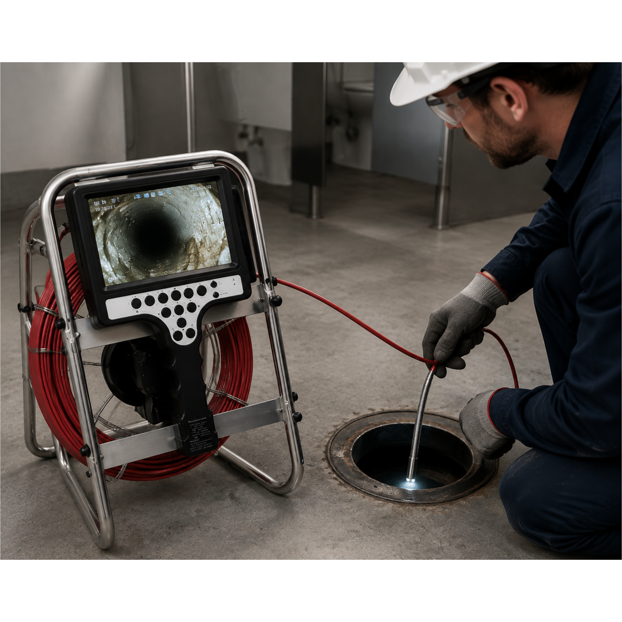 Sewer Drain Inspection Video Camera with Self-Leveling Transmitter 23mm and 512hz 7" Screen