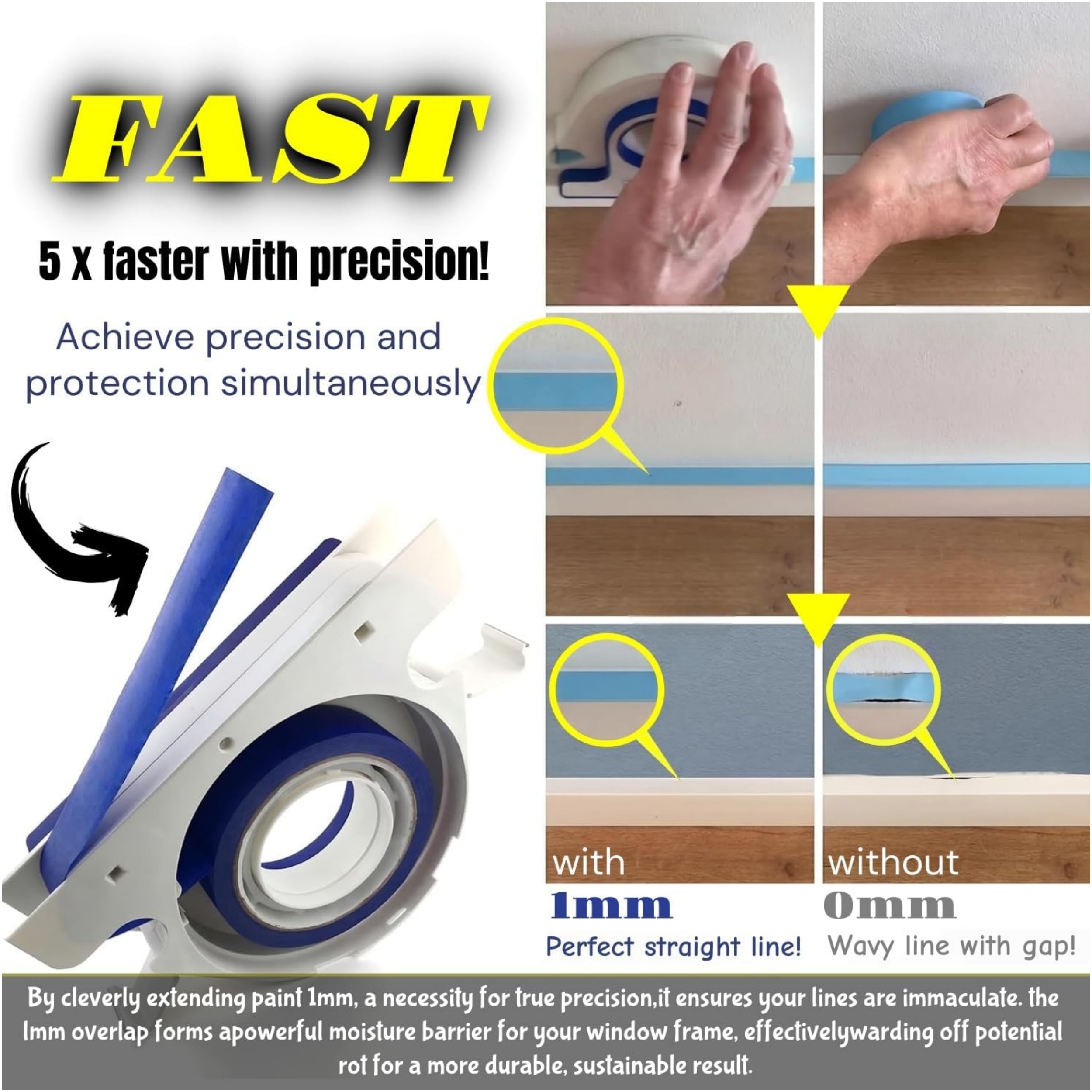 Painters Tape Applicator – One‑Hand Operation, Built‑in Scraper, 5x Faster