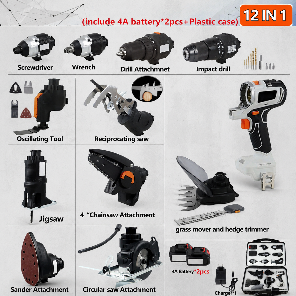 Cordless Impact Drill Kit – 18V/21V Brushless 12-in-1 Power Tool Set