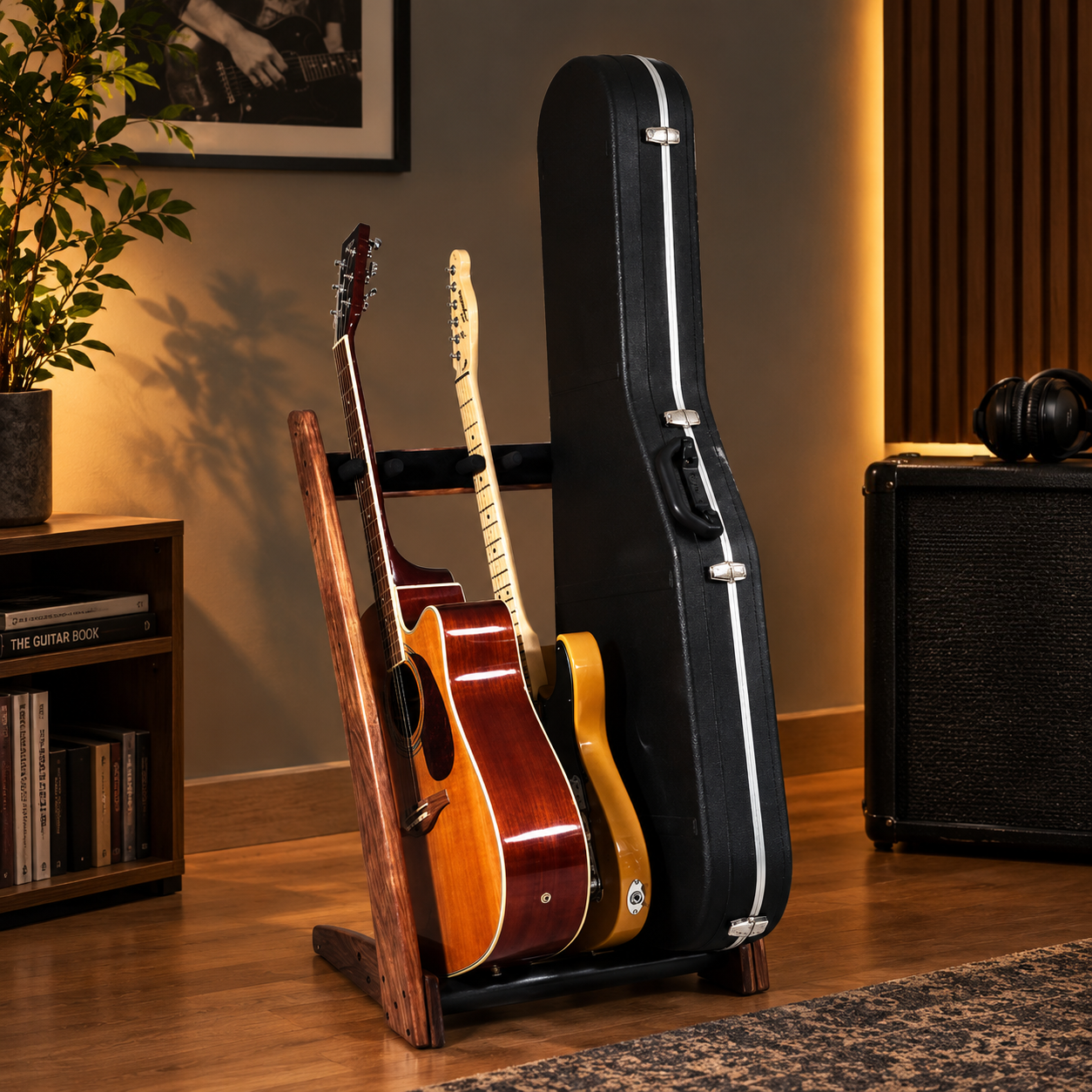 3-Way Wooden Guitar Rack