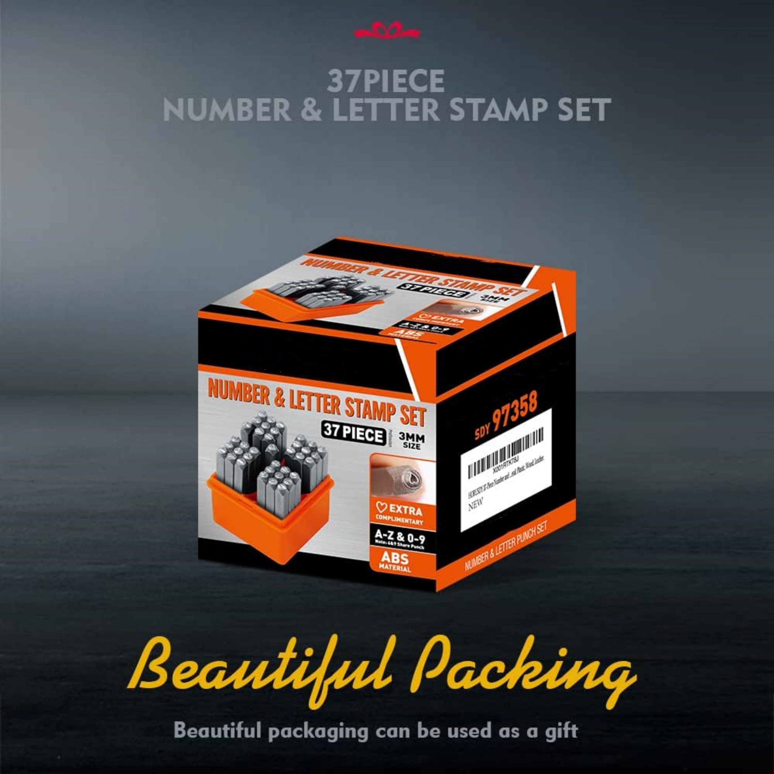 Metal Letter & Number Stamp Set – 37 Pieces, 1/8″ (3mm), A‑Z, 0‑9, Heart Symbol