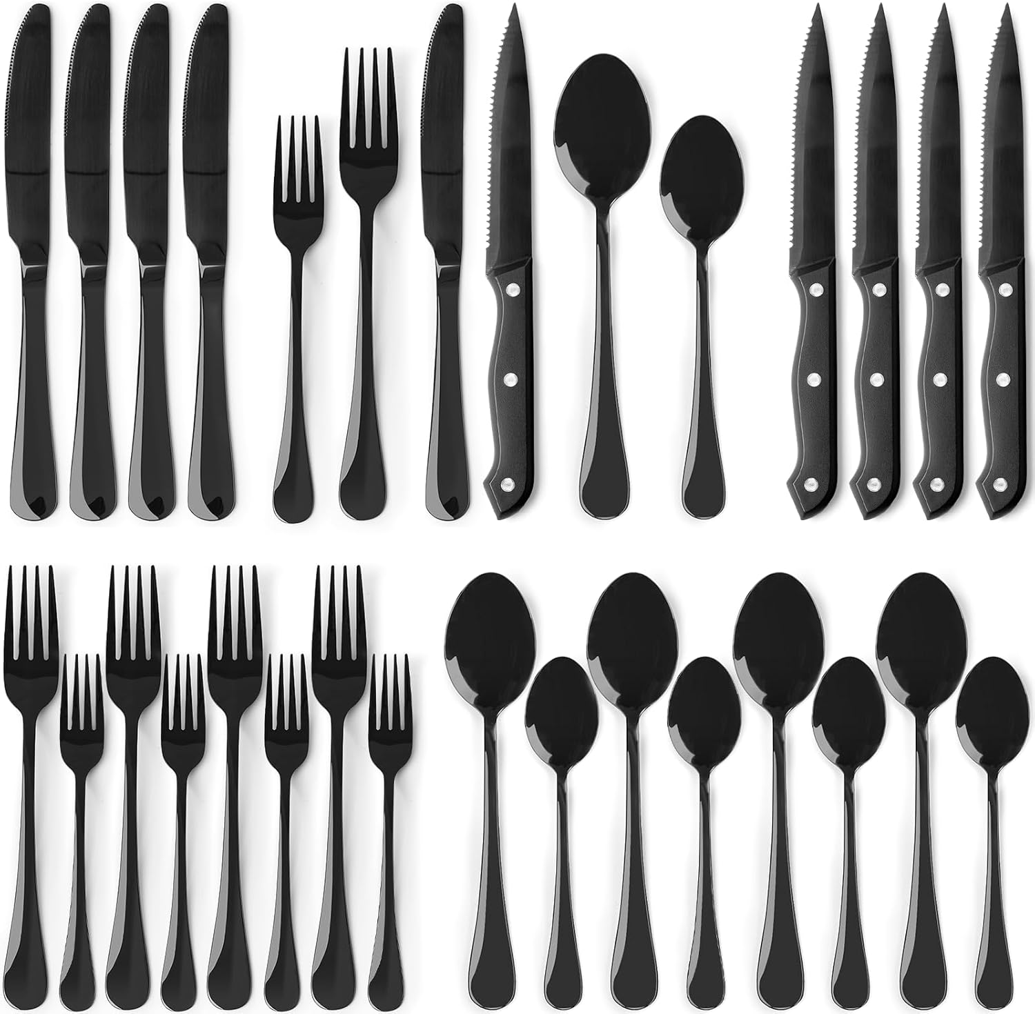 24-Piece Stainless Steel Flatware Set with Steak Knives
