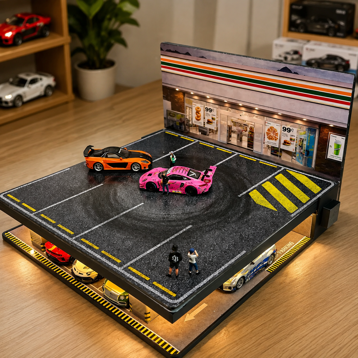 1:64 Motorized Drift Display Platform – 360° Moving Showcase for Diecast Cars