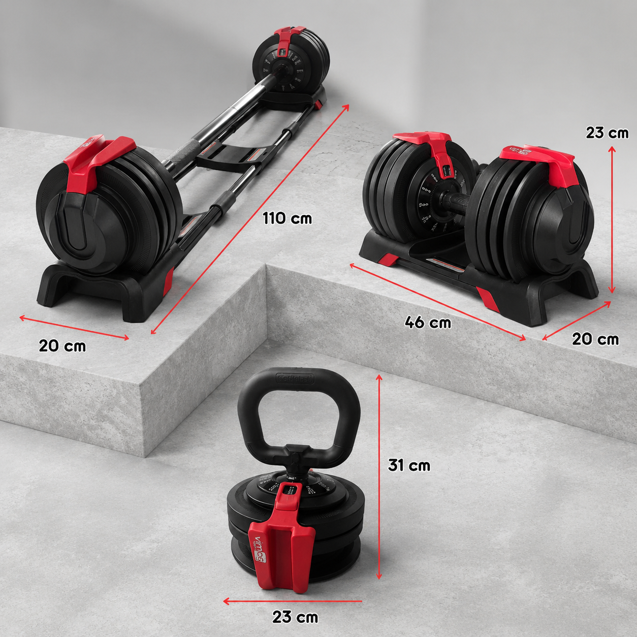 3-in-1 Adjustable Weight Set – Dumbbell, Barbell & Kettlebell In One Compact System