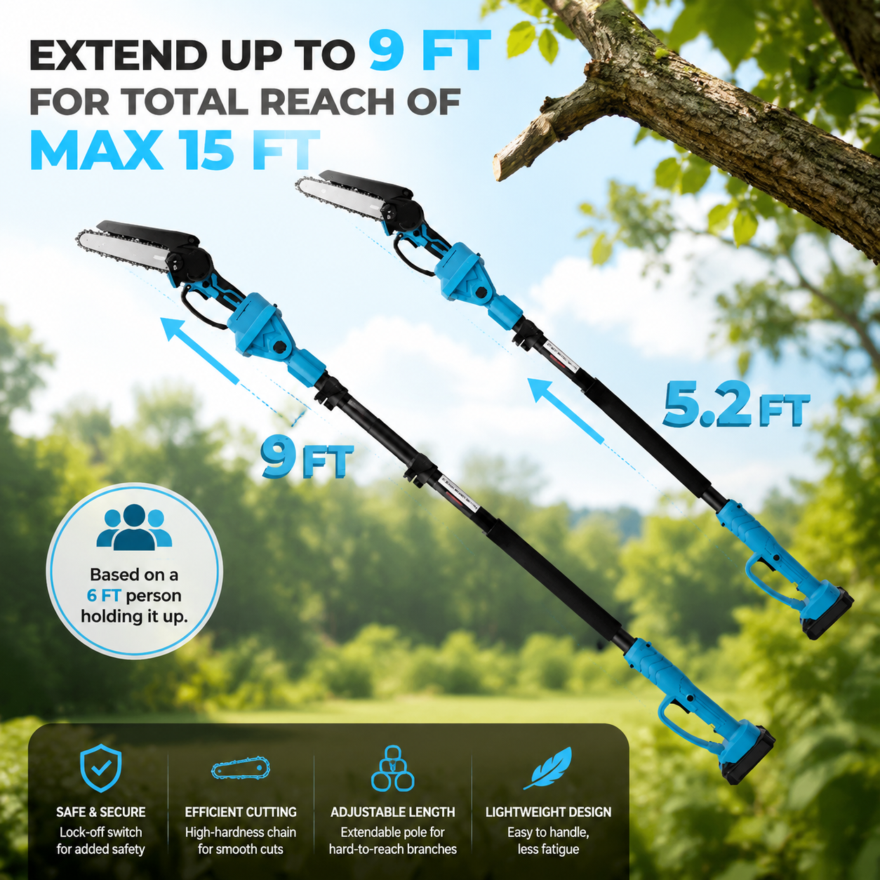 2-in-1 Cordless Pole Saw – Portable Tree Trimming Tool With Extended Reach