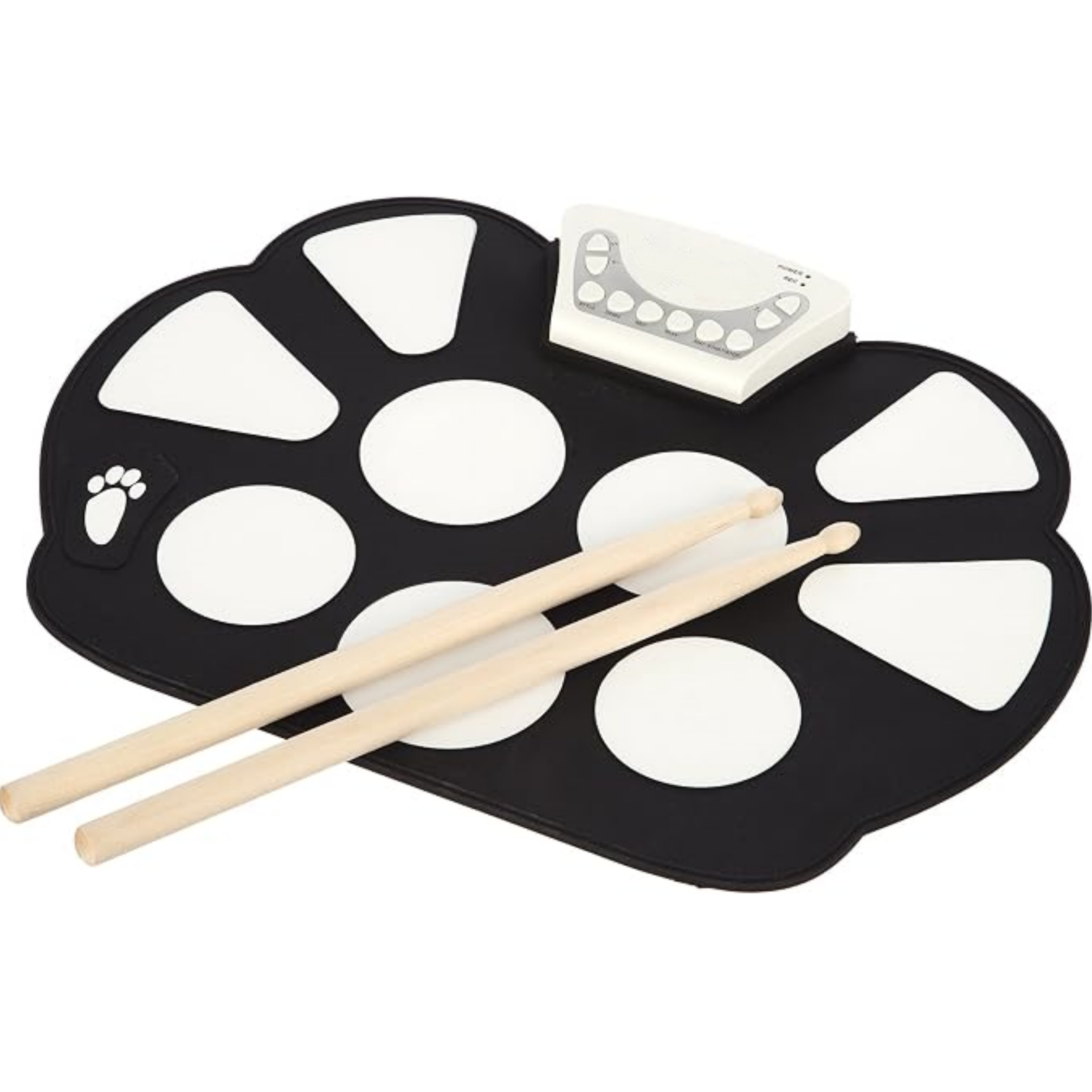 Portable Electronic Roll Up Drum Kit with Power Supply, Drum Sticks, and Foot Pedals