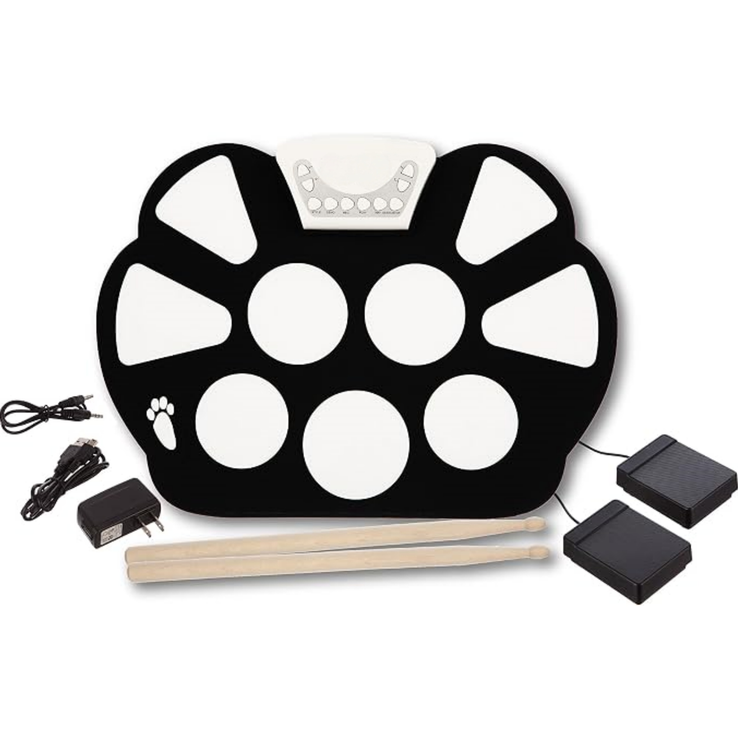 Portable Electronic Roll Up Drum Kit with Power Supply, Drum Sticks, and Foot Pedals