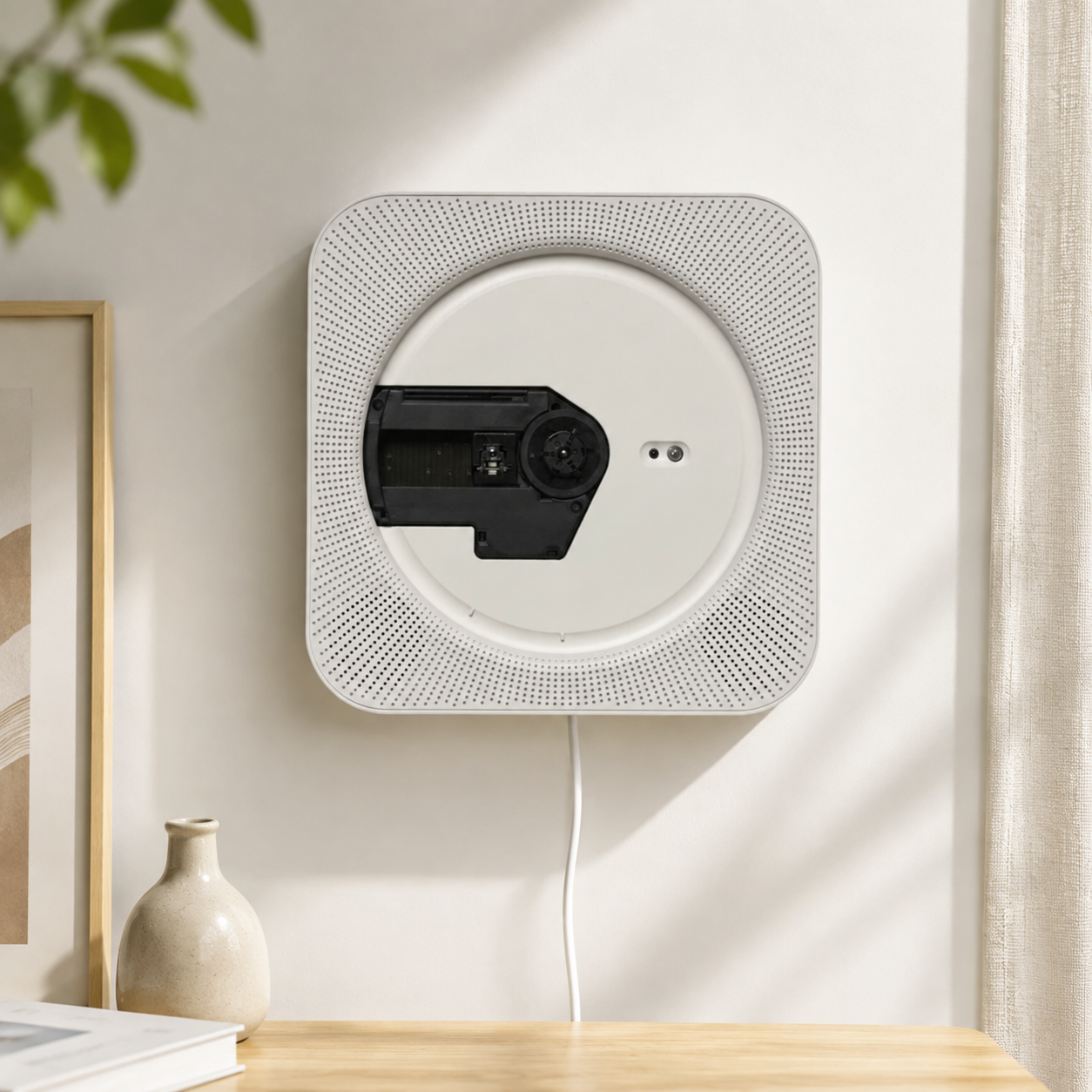 Wall Mounted CD Player – Minimalist Audio System With FM Radio & Wireless Control