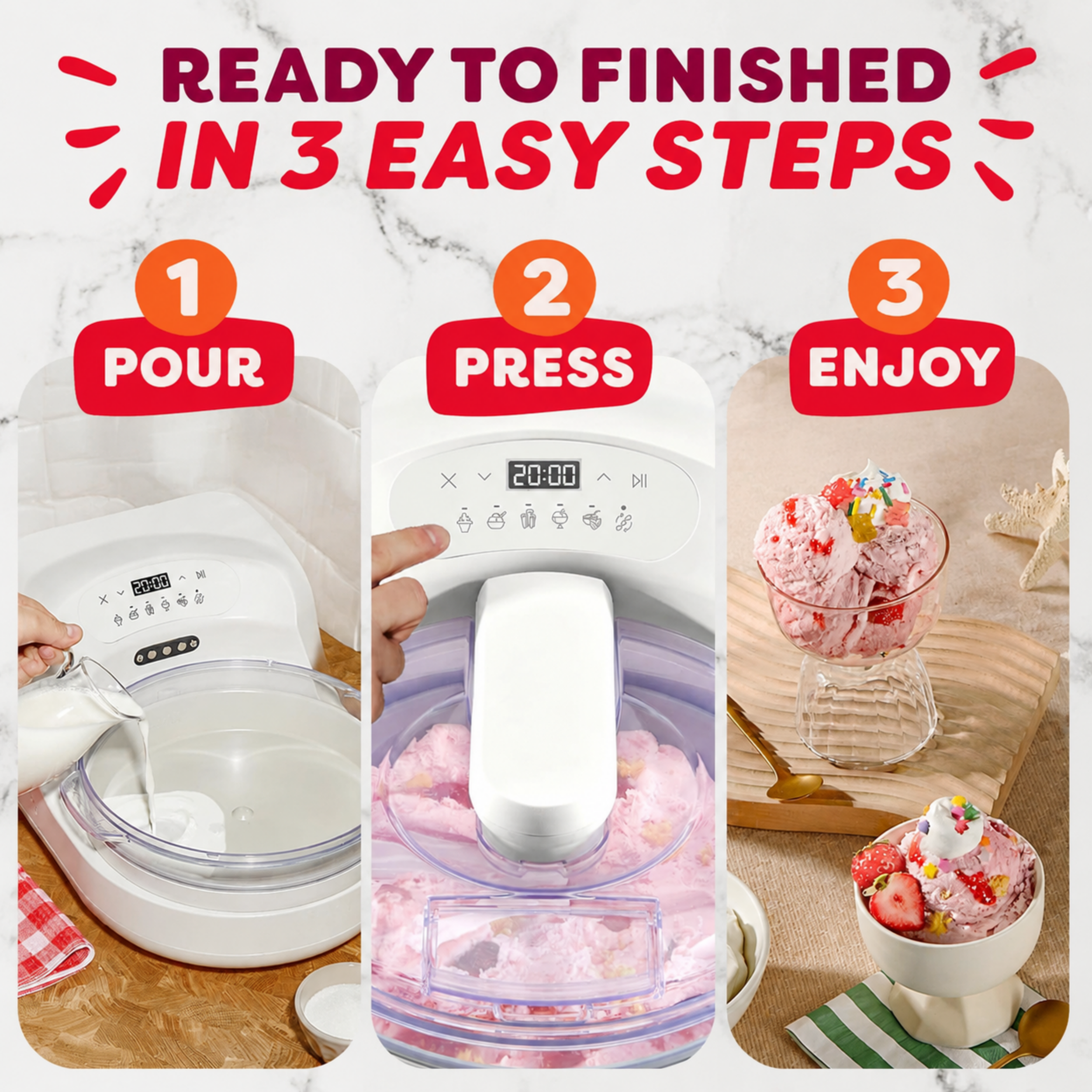 Automatic Frozen Dessert Maker – No Pre-Freezing Ice Cream Creation System