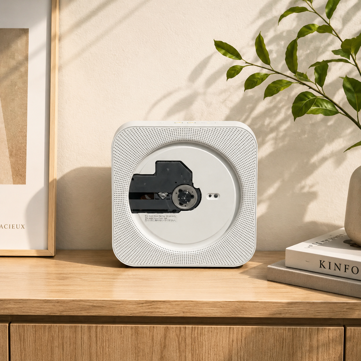 Wall Mounted CD Player – Minimalist Audio System With FM Radio & Wireless Control