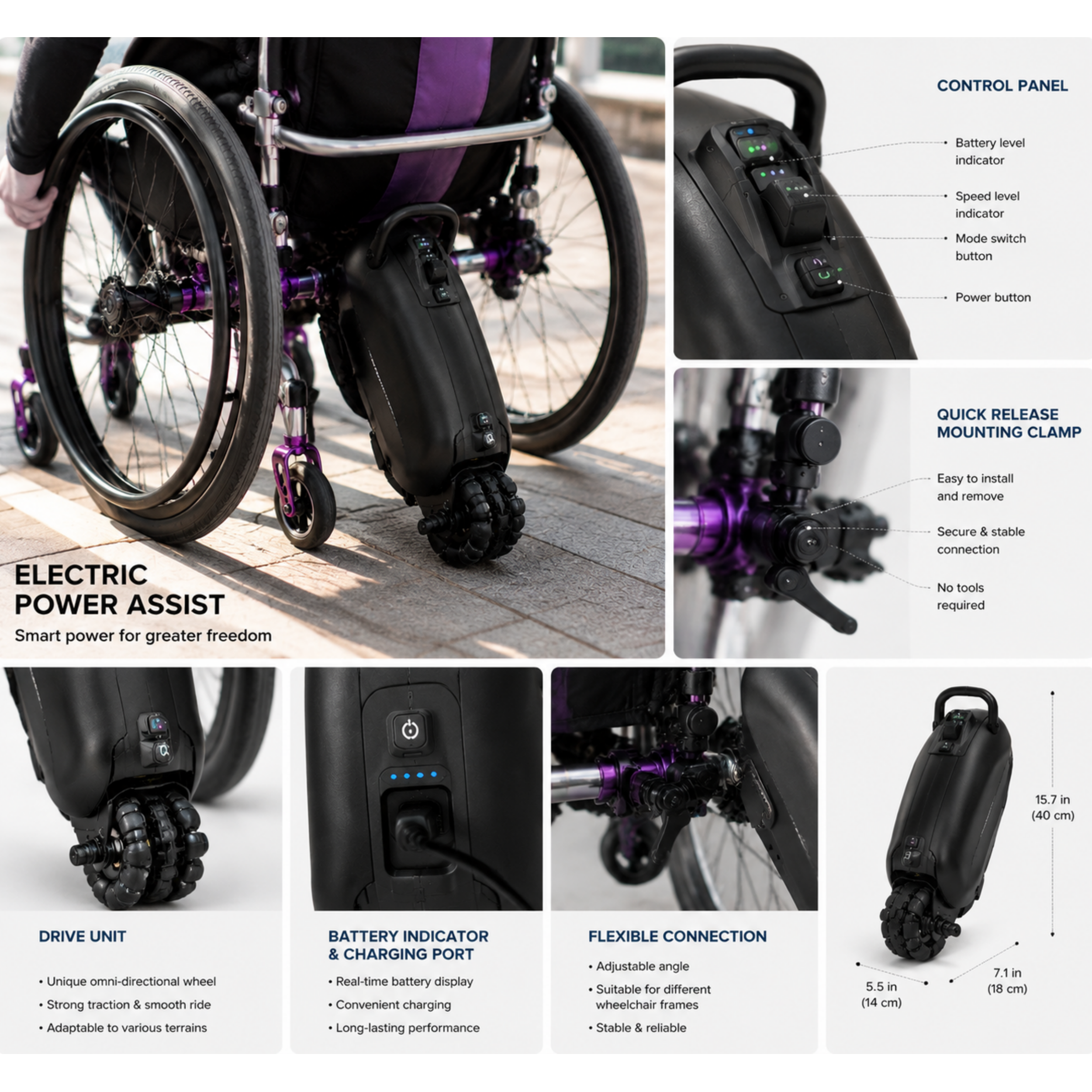 Portable Wheelchair Power Assist System – Lightweight Electric Mobility Support for Manual Wheelchairs