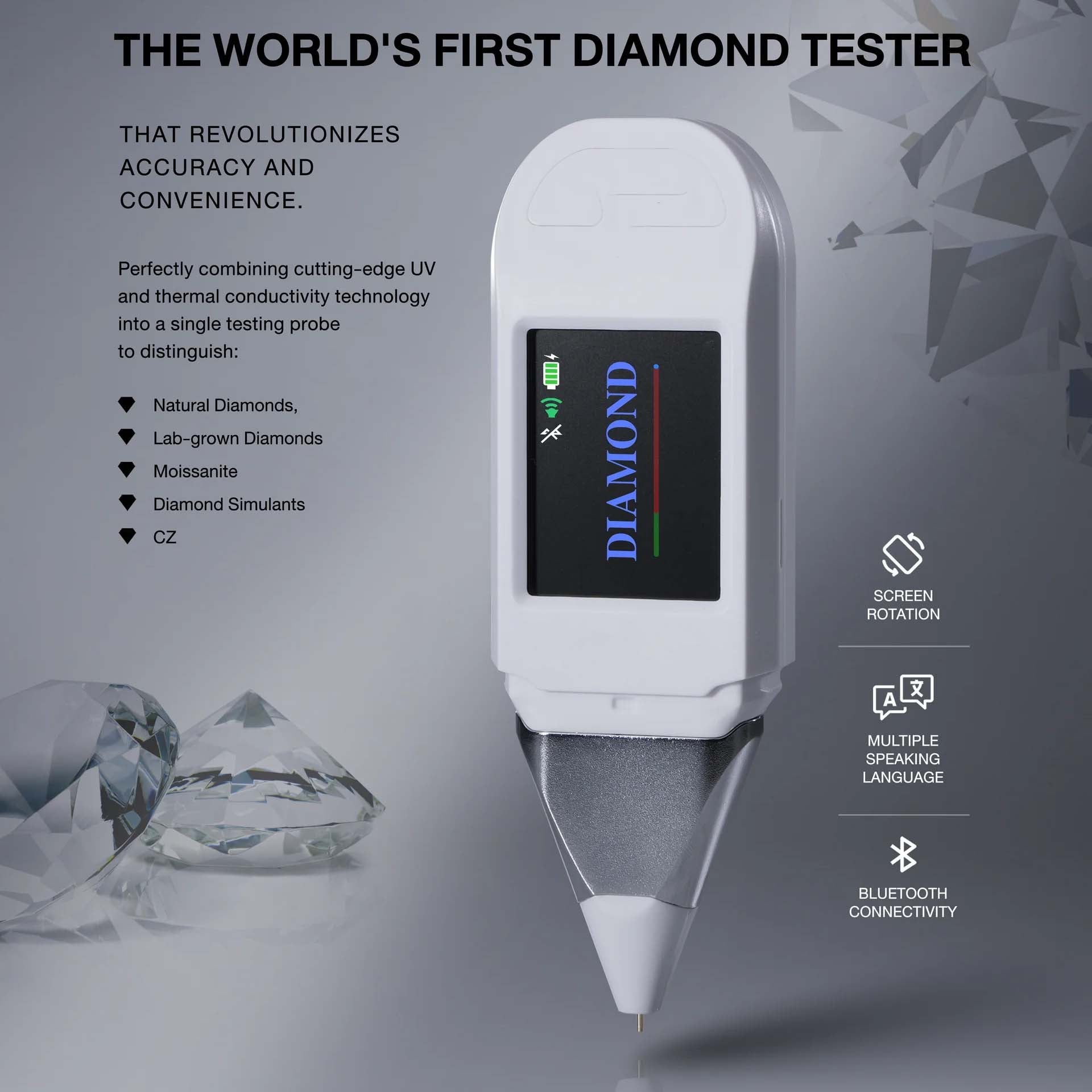 Used for detecting colorless laboratory-grown diamonds and diamond simulants.