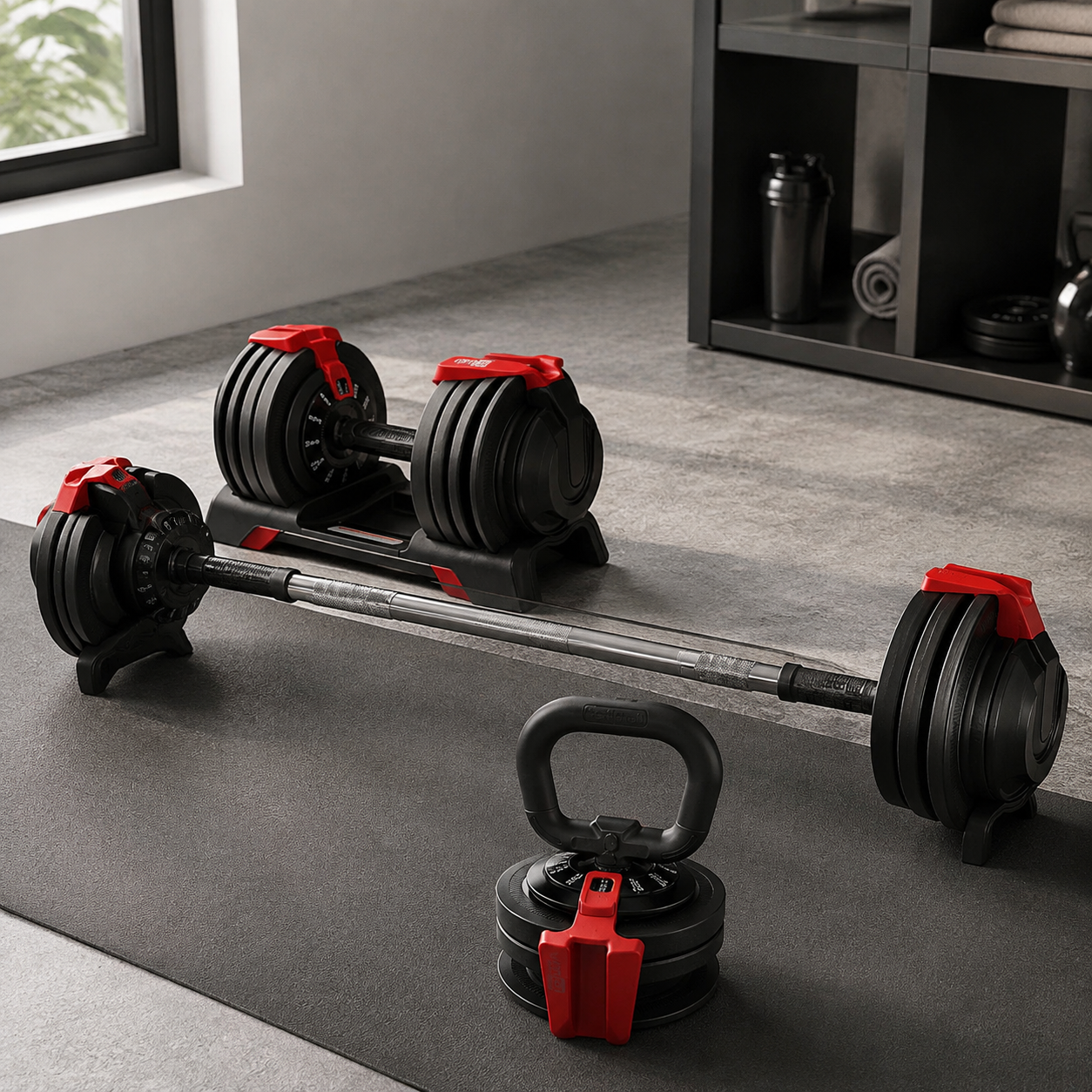 3-in-1 Adjustable Weight Set – Dumbbell, Barbell & Kettlebell In One Compact System