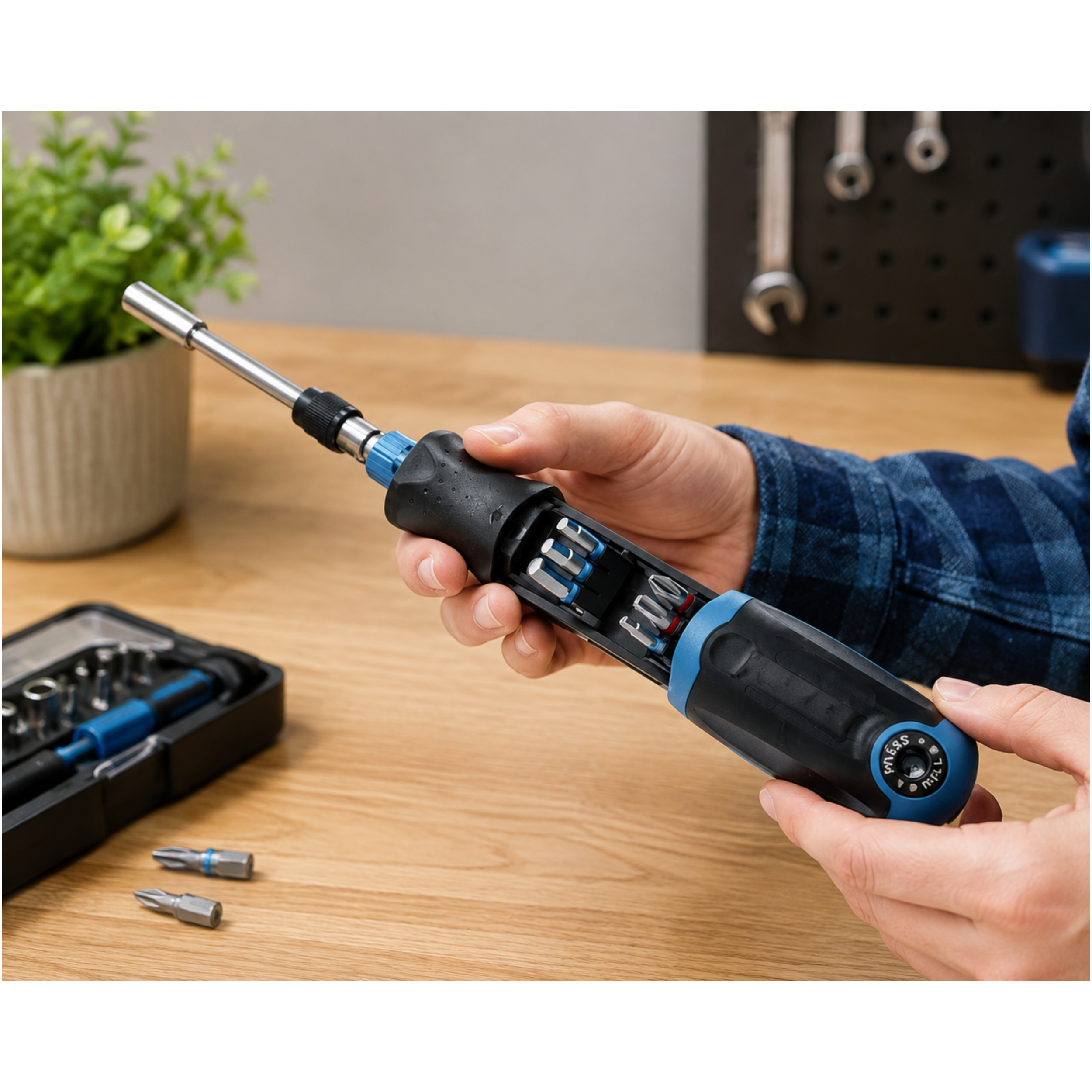 Ratcheting Bit Screwdriver Set – Compact Multi-Bit Hand Tool with Built-In Storage