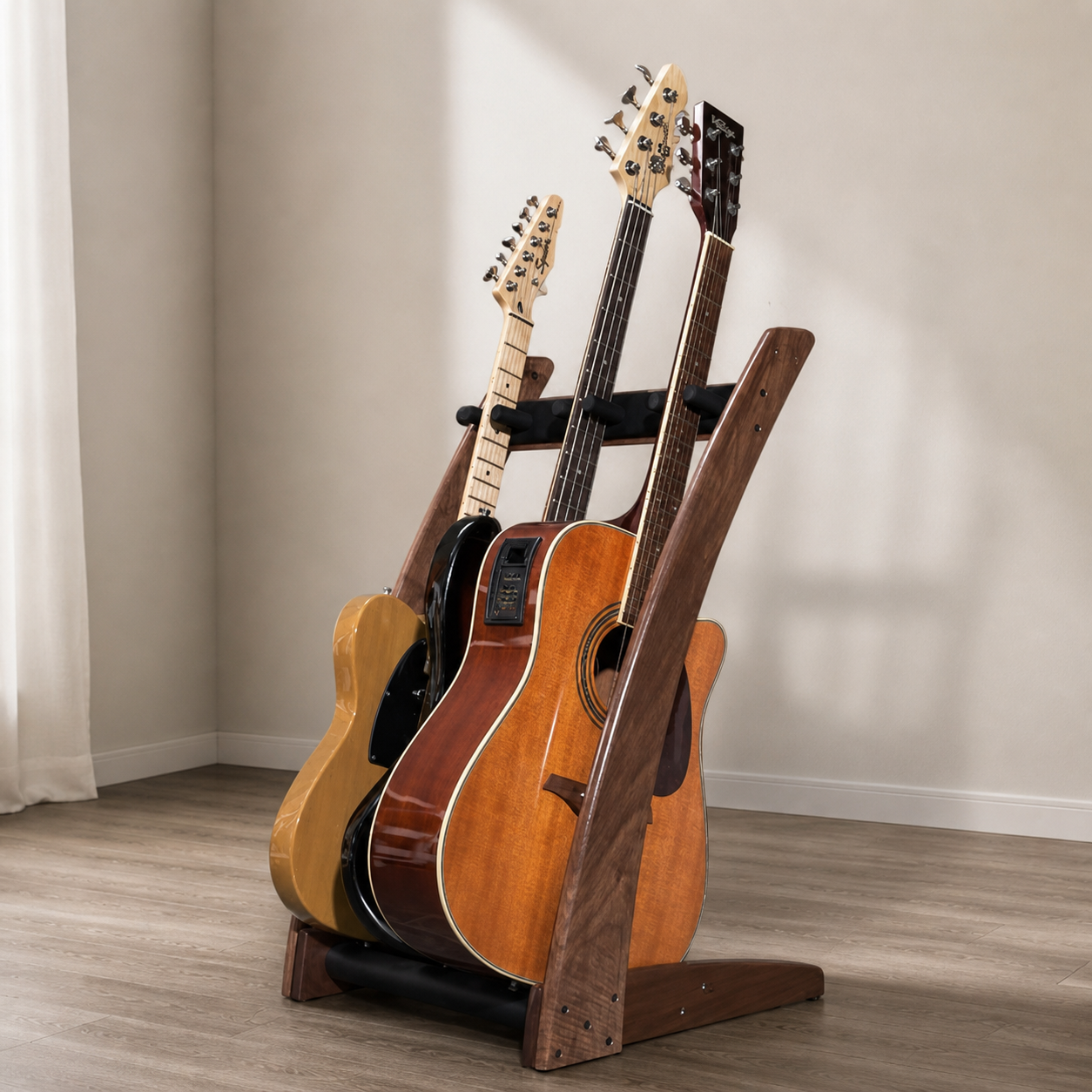 3-Way Wooden Guitar Rack