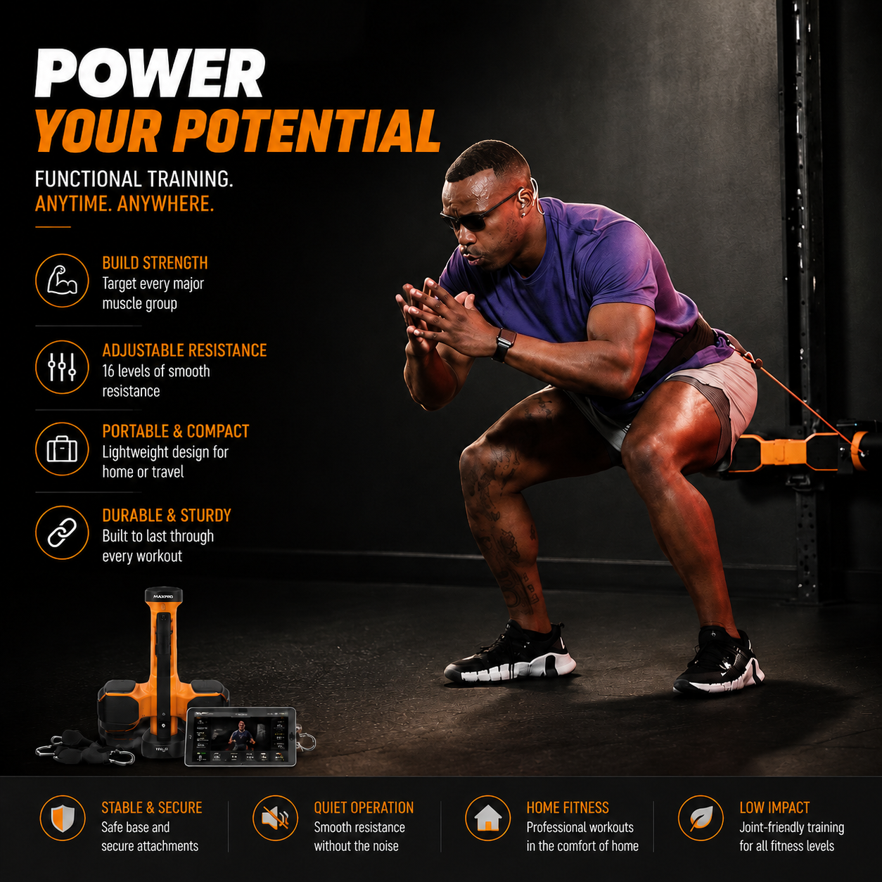 Portable Smart Cable Gym – 5‑300 lbs Resistance, Bluetooth Connected, Folds for Storage