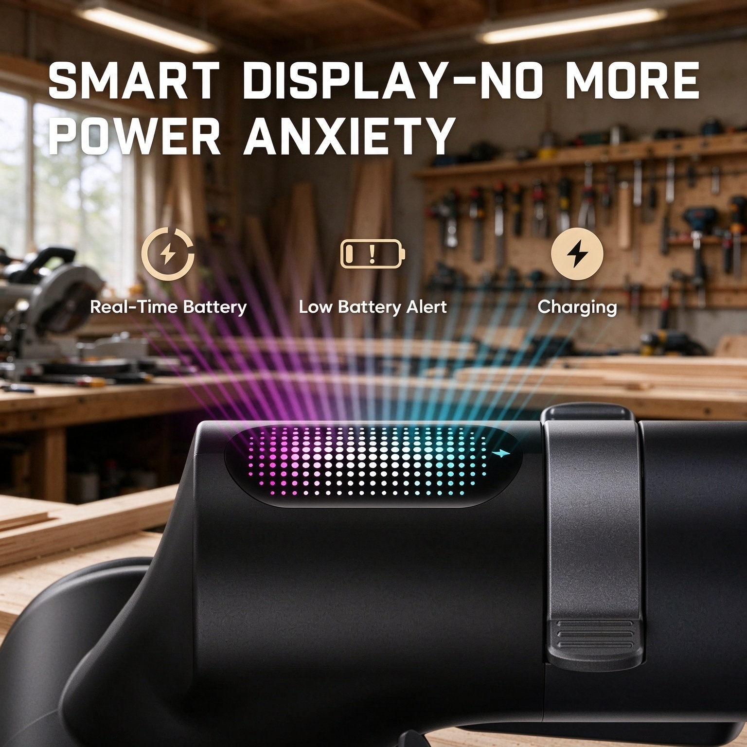 Battery display on mini cordless circular saw
