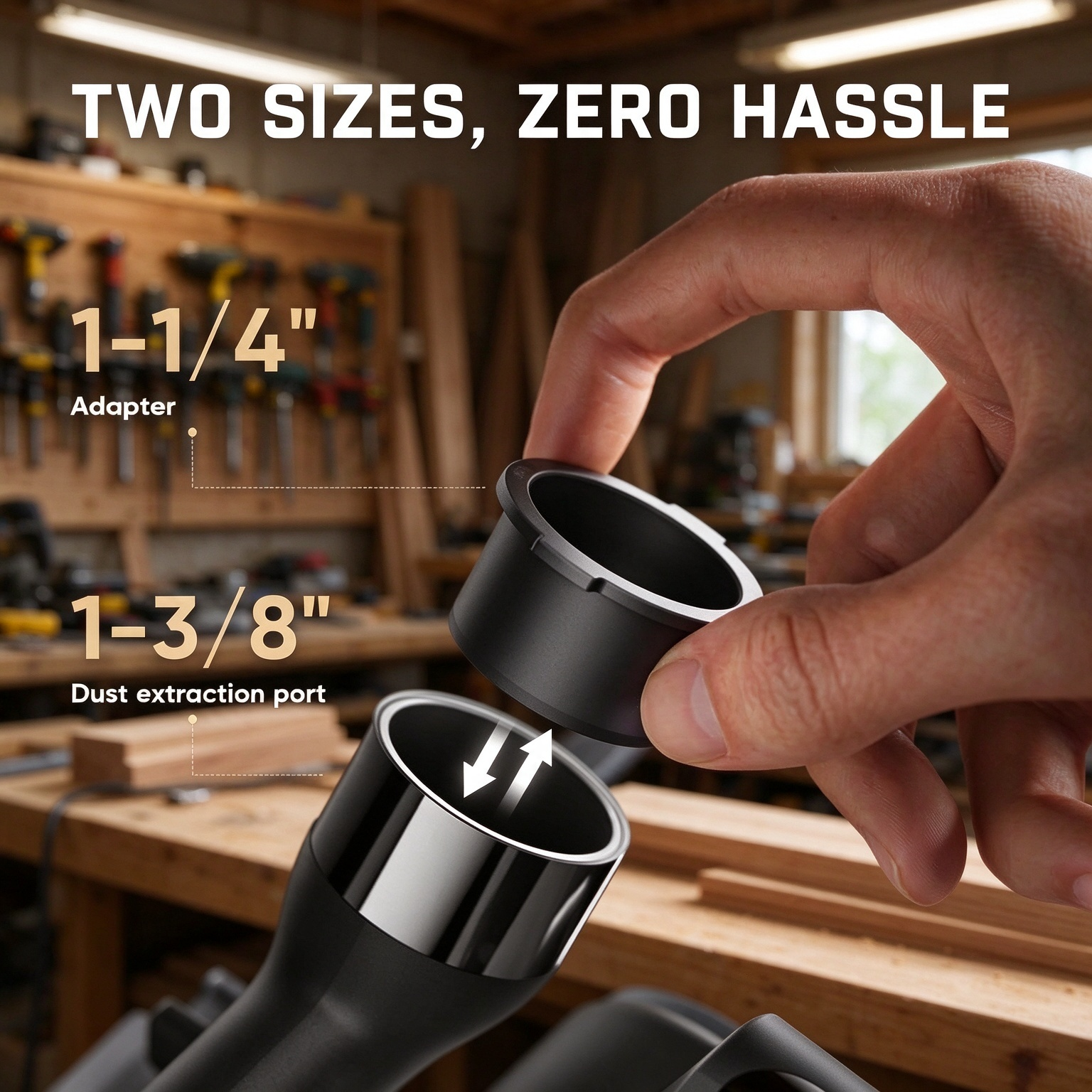 Two dust port sizes on mini cordless circular saw