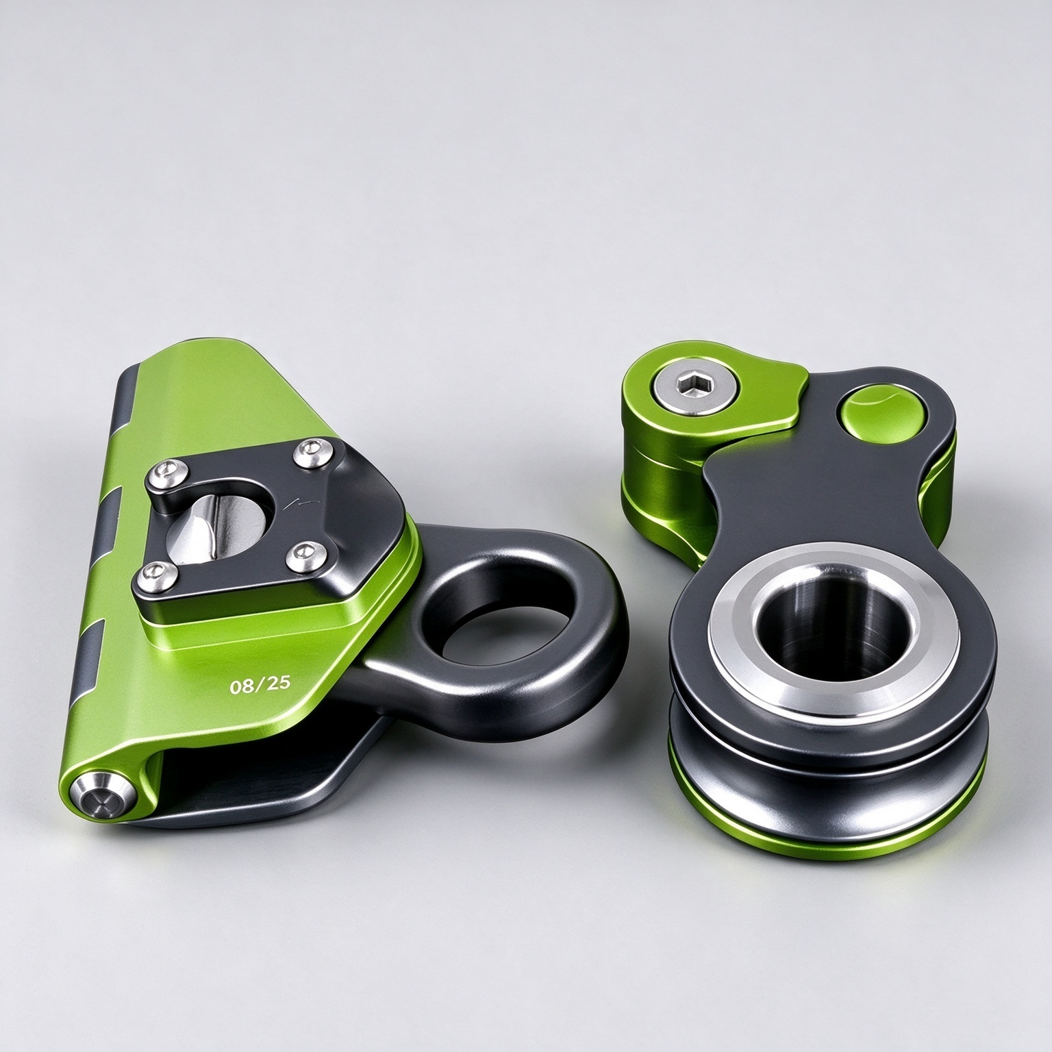 Hinged Mechanical Rope Grab Pulley – Double Sheave + Integrated Progress Capture, 10–12 mm Rope, 304 g