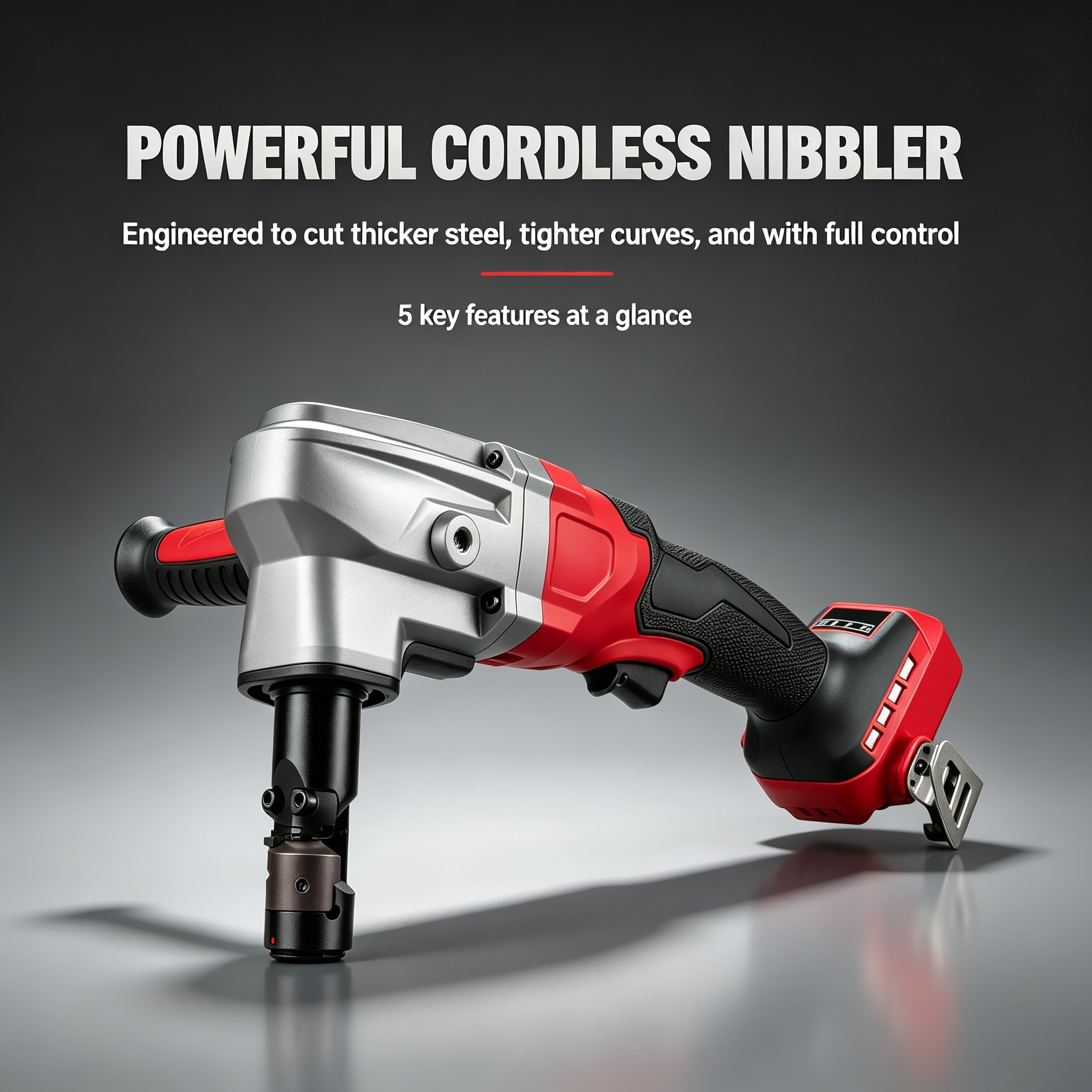 Cordless Metal Nibbler – 10-Gauge Mild Steel & 12-Gauge Stainless, 2″ Radius Turns, Variable Speed