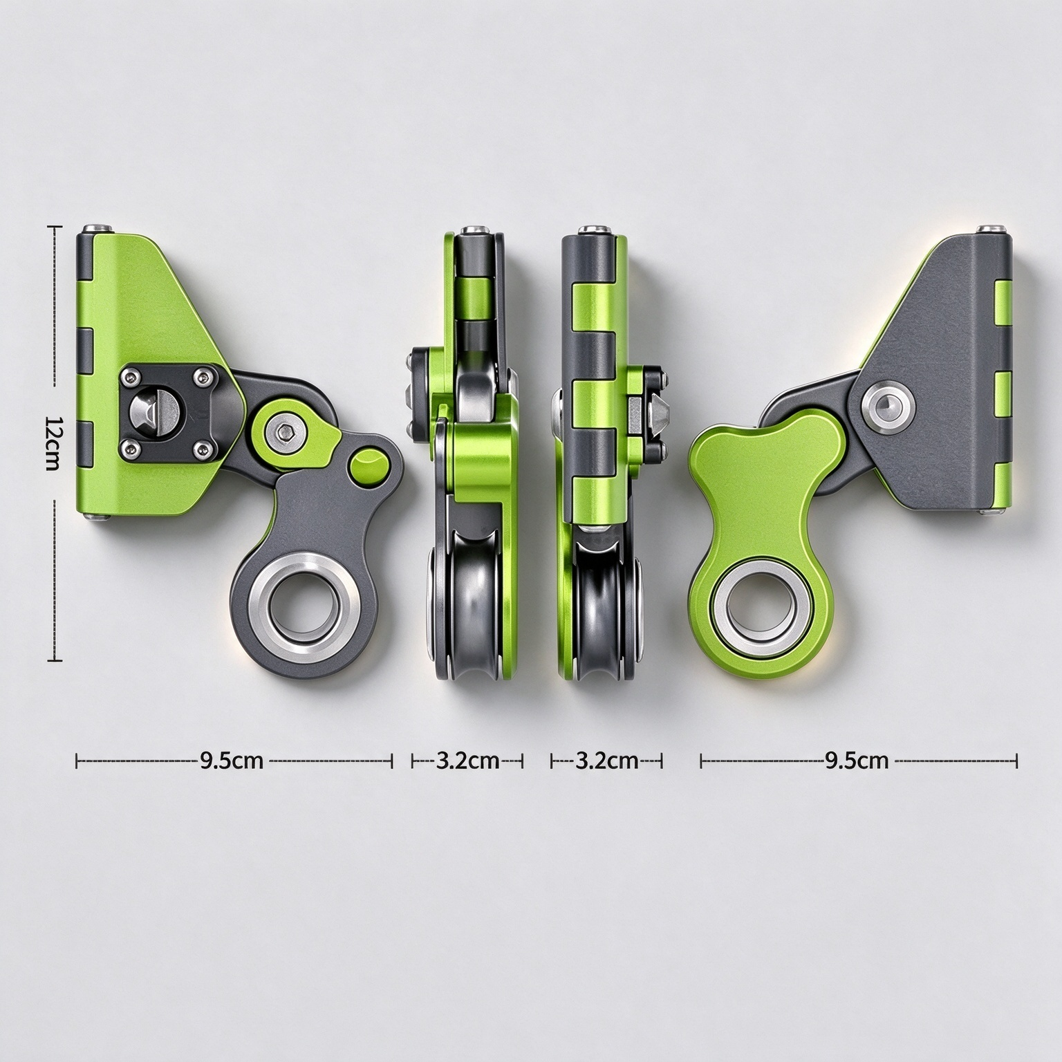 Hinged Mechanical Rope Grab Pulley – Double Sheave + Integrated Progress Capture, 10–12 mm Rope, 304 g