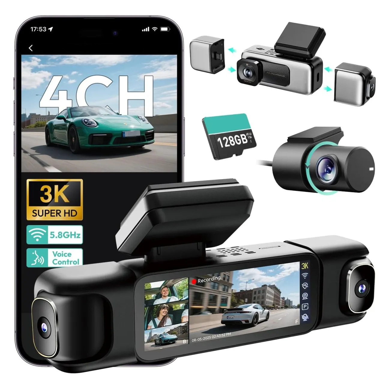 4-Channel 3K Dash Cam – 560° Full Coverage Recording System
