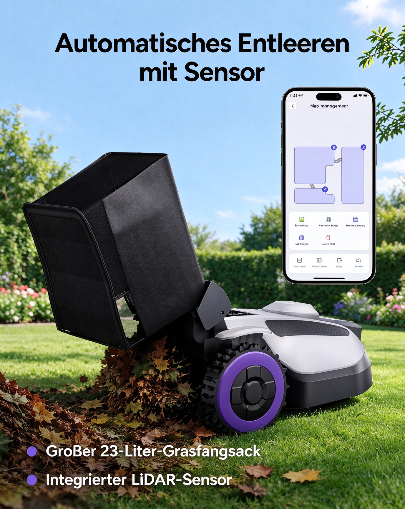 4-in-1 Robotic Lawn Mower – Auto Grass Collection & Leaf Sweeping
