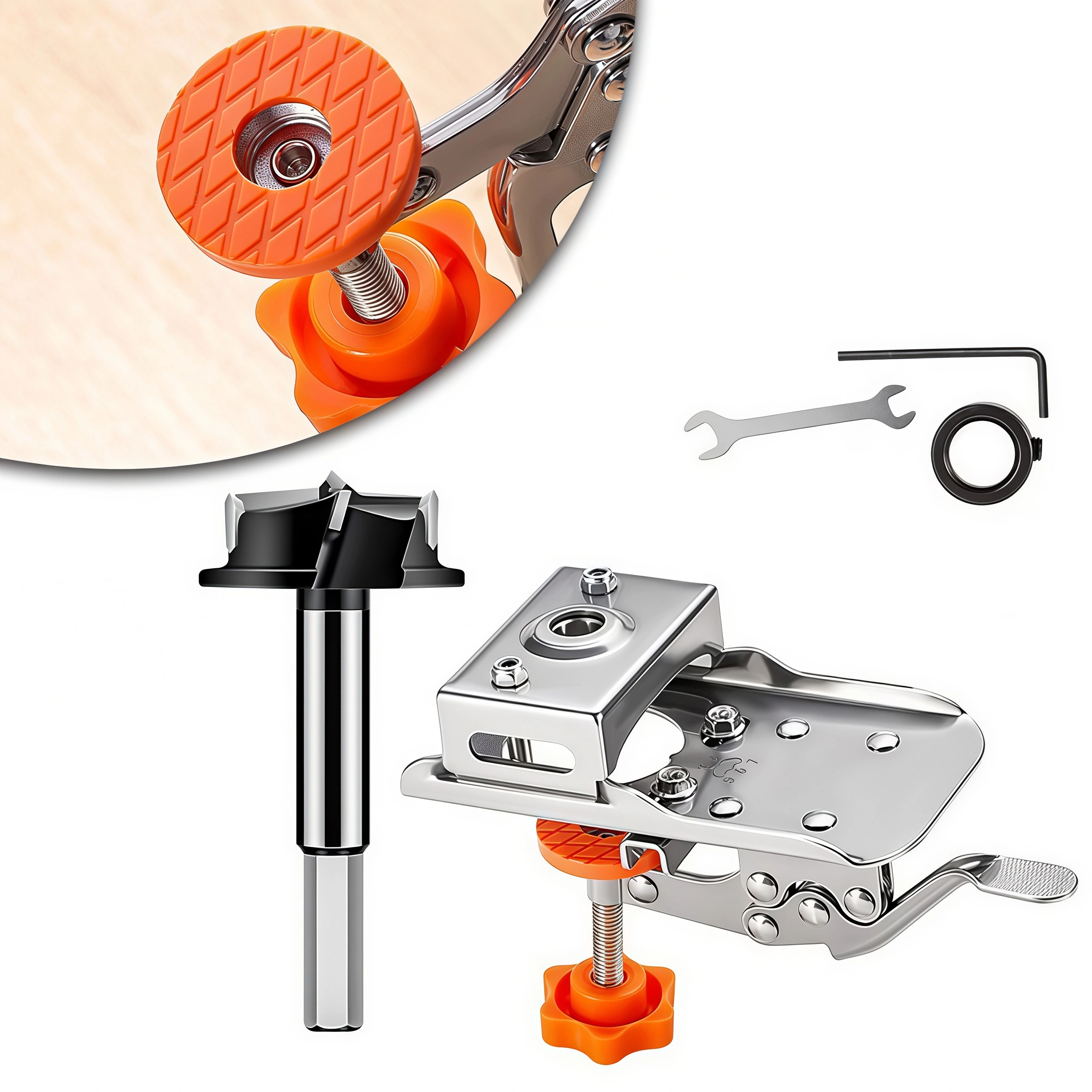 35mm Concealed Hinge Drilling Guide – Stainless Steel Locator, Alloy Drill Bit with Depth Stop, 10-30mm Stock