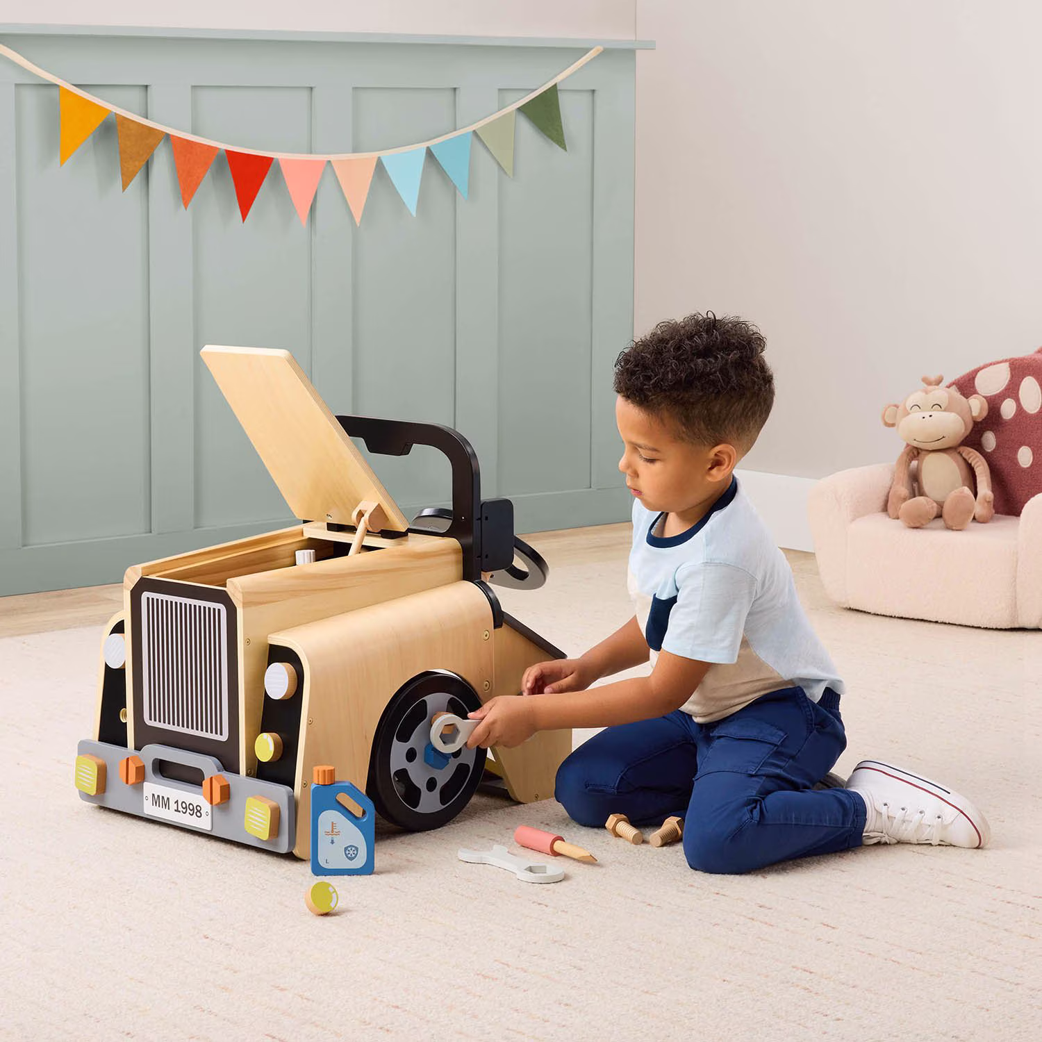 Wooden Car Mechanic Playset – Interactive Auto Service Station for Kids
