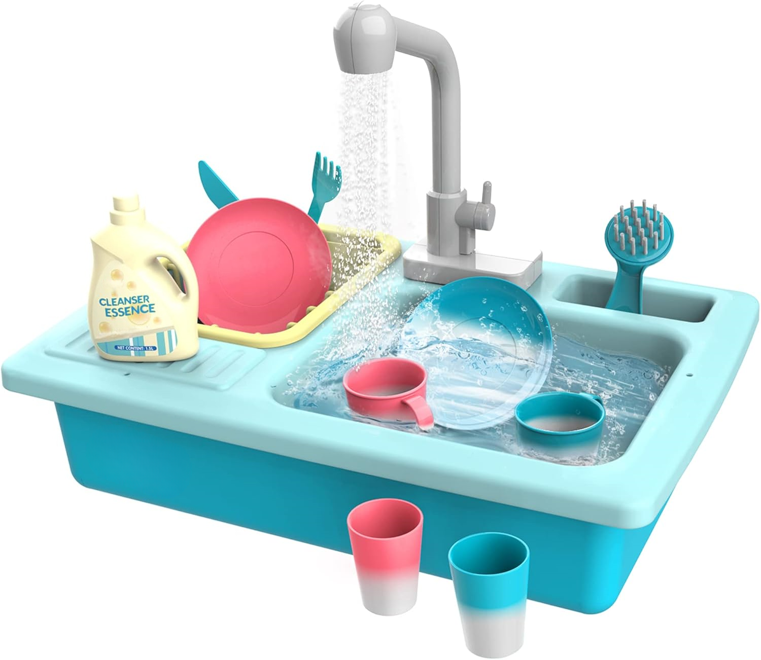Color‑Changing Kitchen Sink Toy – Electric Dishwasher Playset with Running Water & Auto Circulation