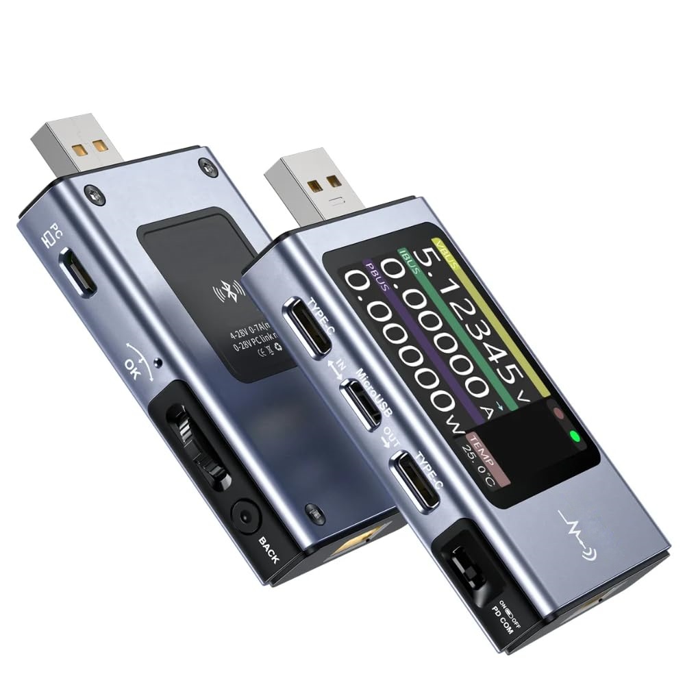 USB Fast Charge Tester – 4‑28V, 0‑7A, 120W, 12 Fast Charge Protocols, Bluetooth Data Sync