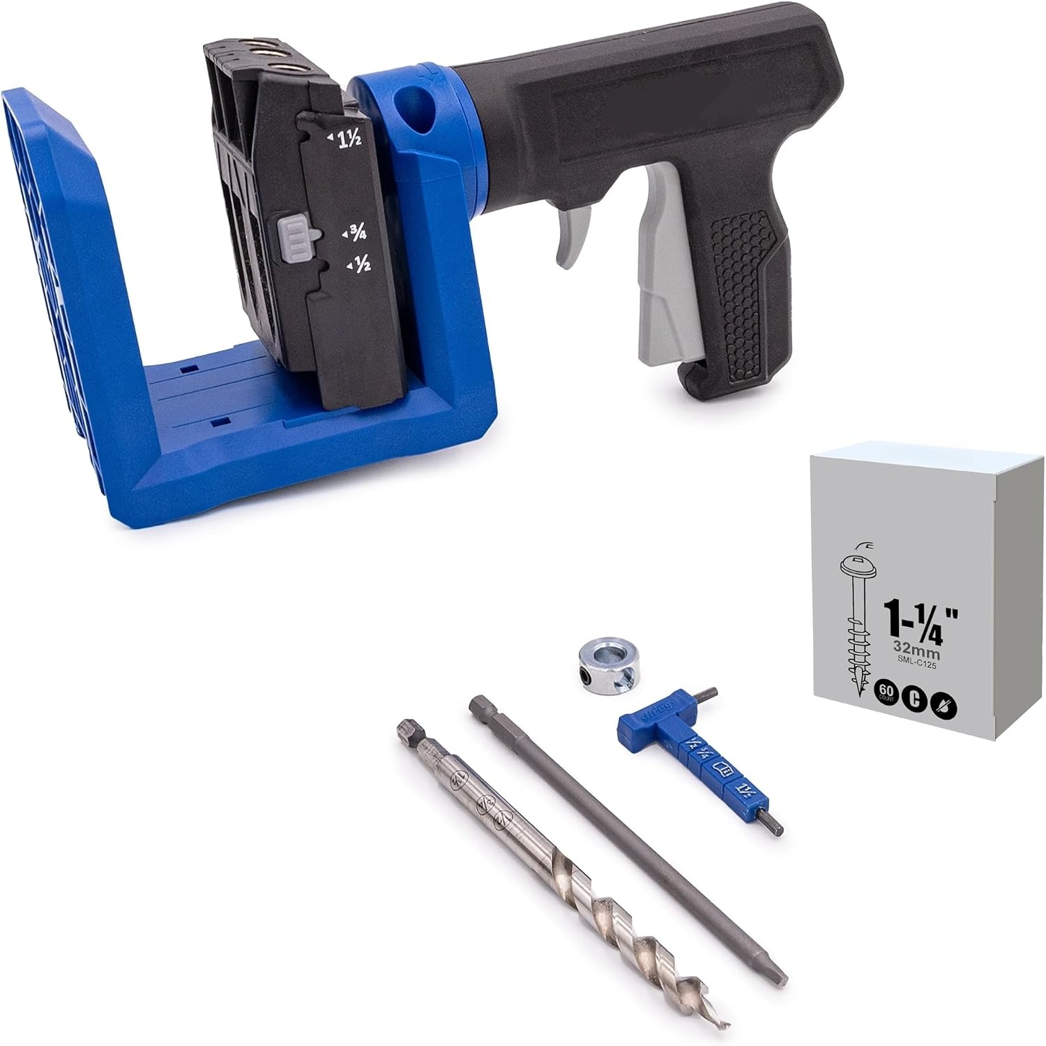 Pocket-Hole Jig – Steel Frame, Non-Slip Clamping, 360° Handle, Includes 60 Screws