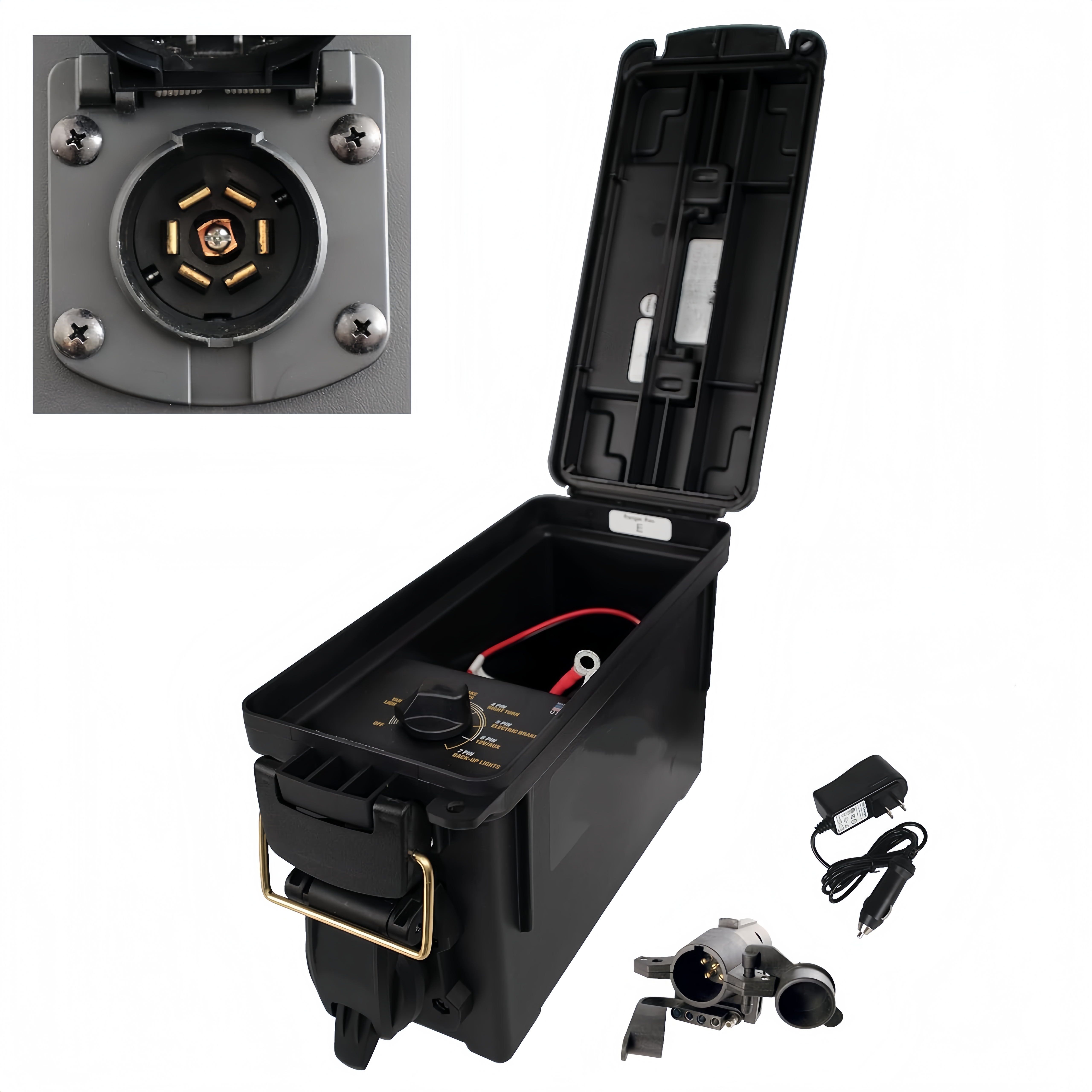 Portable Trailer Light Tester – 7-Way + 4/5/6-Pin Adapter, Battery-Powered, Water-Resistant