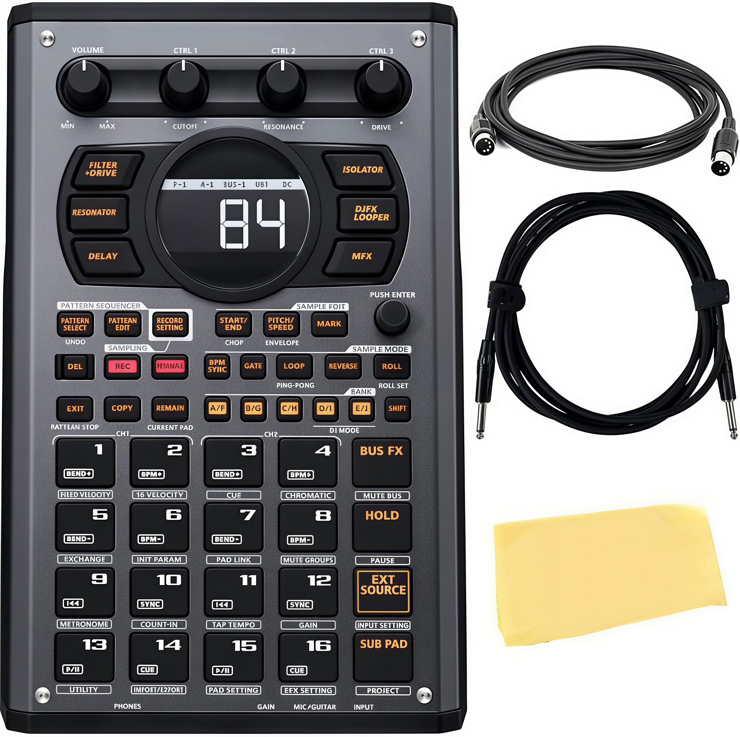 Portable Creative Sampler & Effector – 37 Effects, Skip-Back Recording, OLED Waveform Editing, Battery-Powered