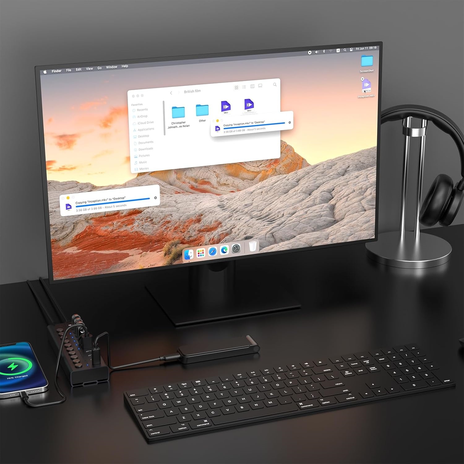 10‑Port Powered USB Hub – 10Gbps, 60W, 6 USB‑A + 4 USB‑C, Independent Switches, Aluminum