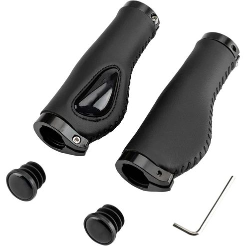 Ergonomic Bike Grips – Dual Lock, Soft Gel, Leather Texture, for Mountain & Commuter Bikes