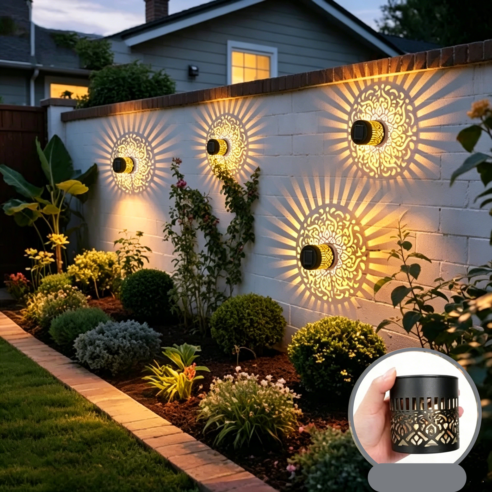 Solar Mandala Fence Light – IP65  Waterproof, Auto On/Off, Decorative Wall Lantern for Garden & Patio