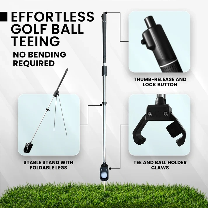 Golf Teeing Device – Stand, Pick Up, and Tee Up Without Bending