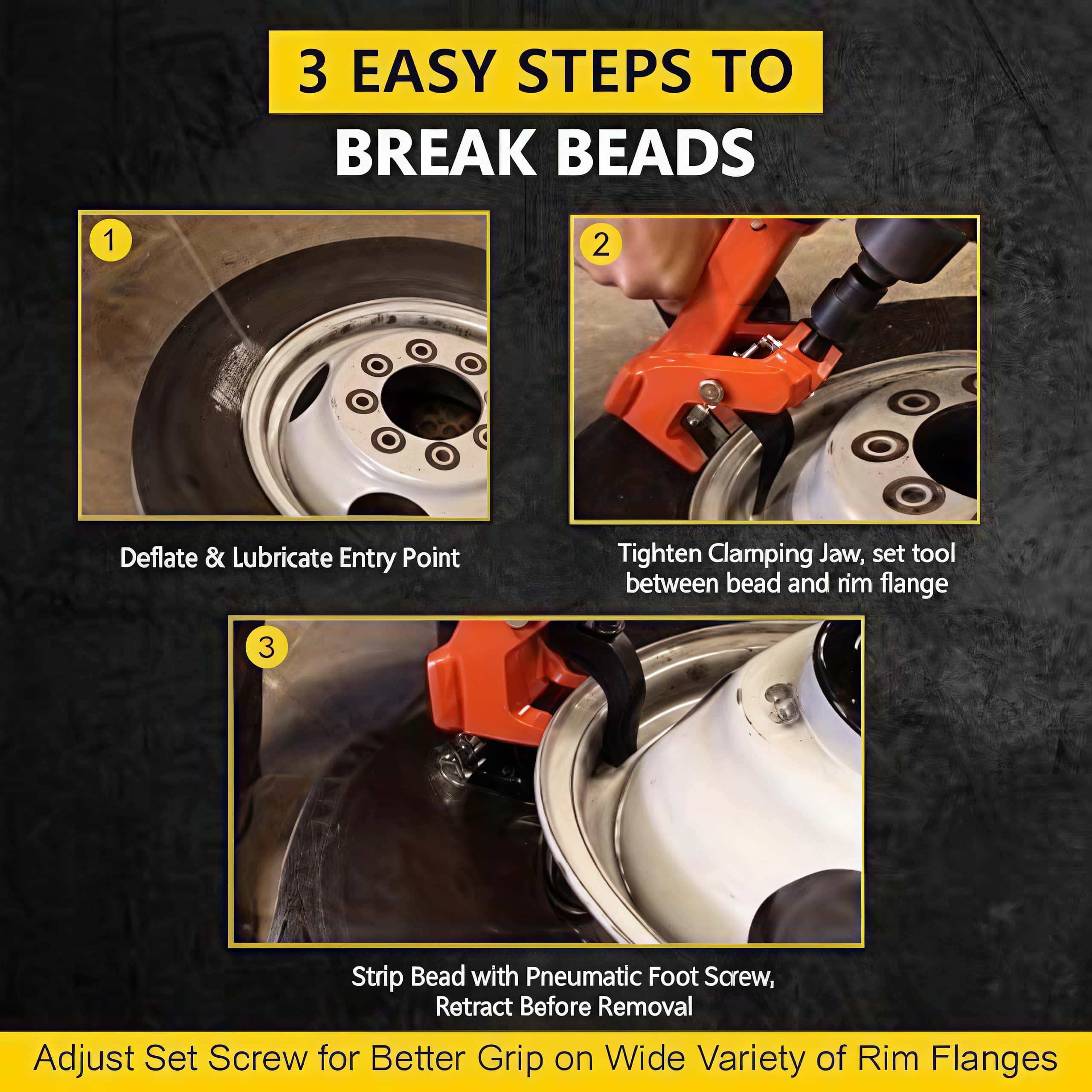 Pneumatic Tire Bead Breaker – Impact-Driven, 127mm Stroke, No Wheel Removal Required