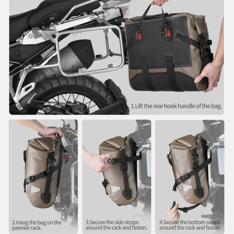 Motorcycle Saddlebag – 24L, Waterproof PVC 500D, Quick Release, Reflective, Shoulder Strap