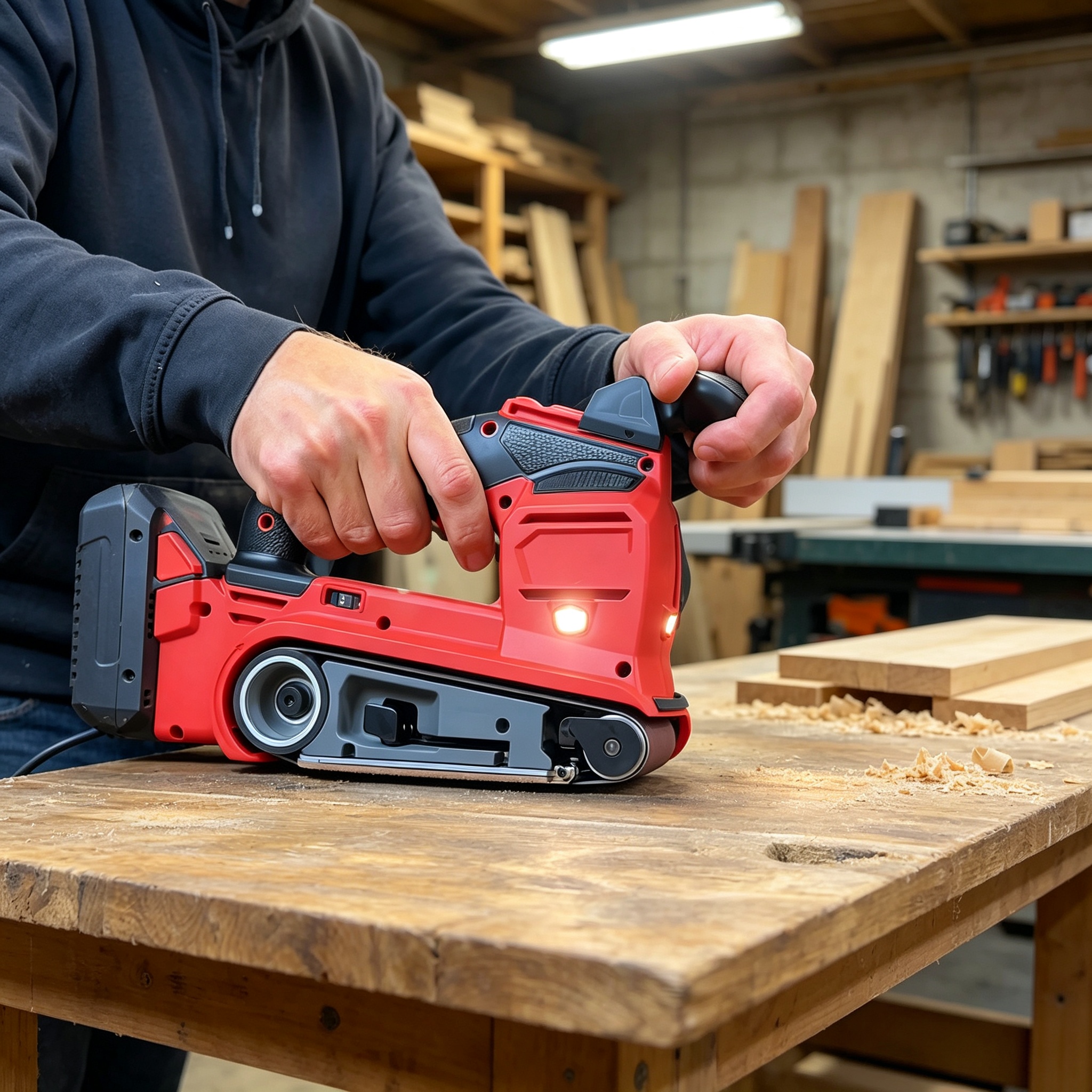 Cordless Belt Sander – 750-1350 SFM, Fast Material Removal, Portable Workshop Tool